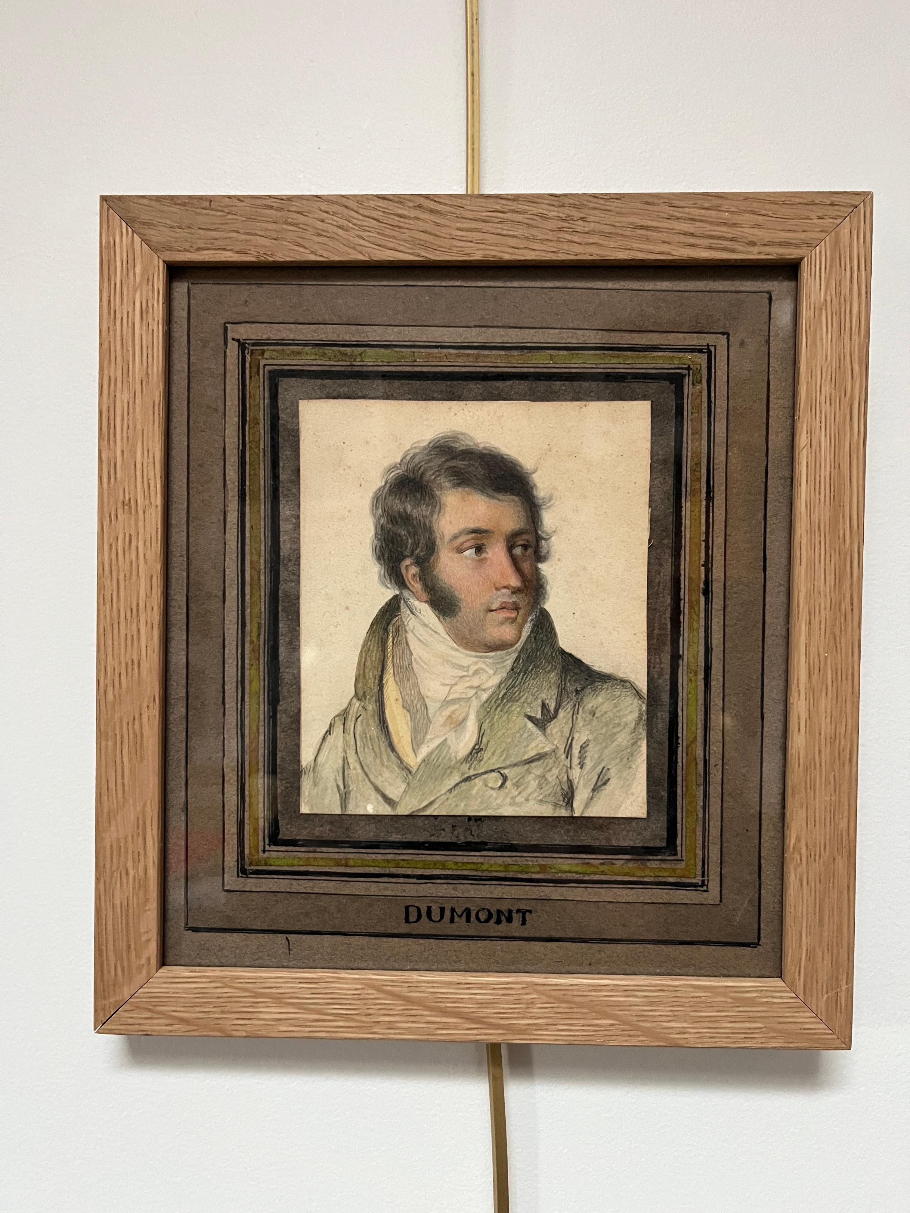 France, circa 1820, Portrait d'un gentleman, dessin à la craie noire et au pastel en vente 4