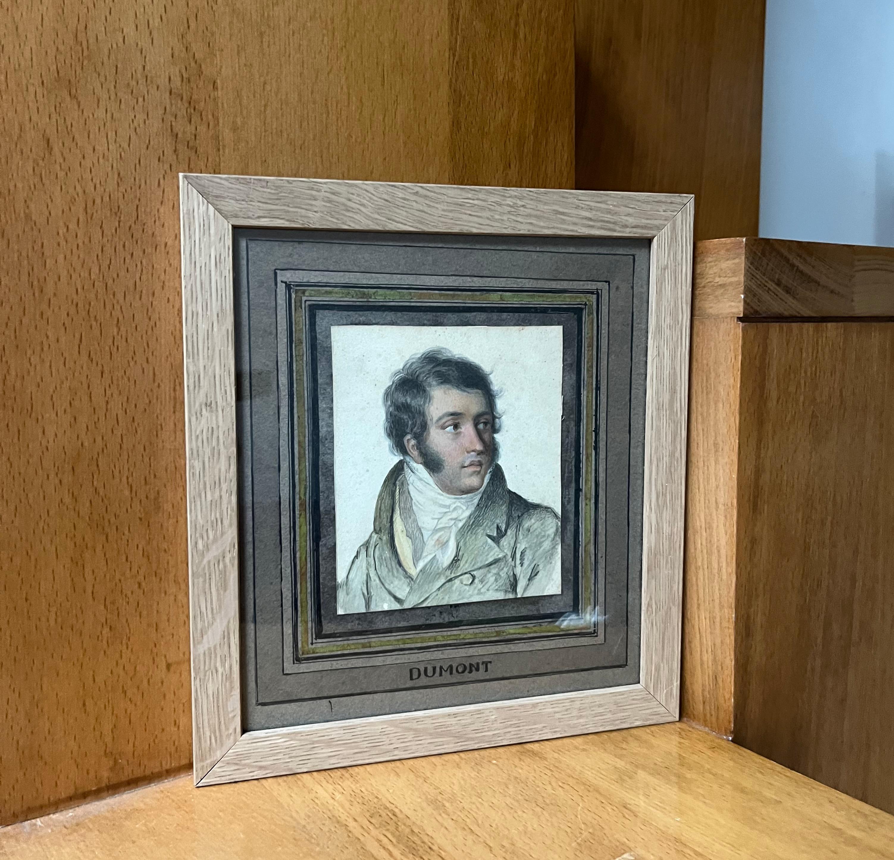 France, circa 1820, Portrait d'un gentleman, dessin à la craie noire et au pastel en vente 2