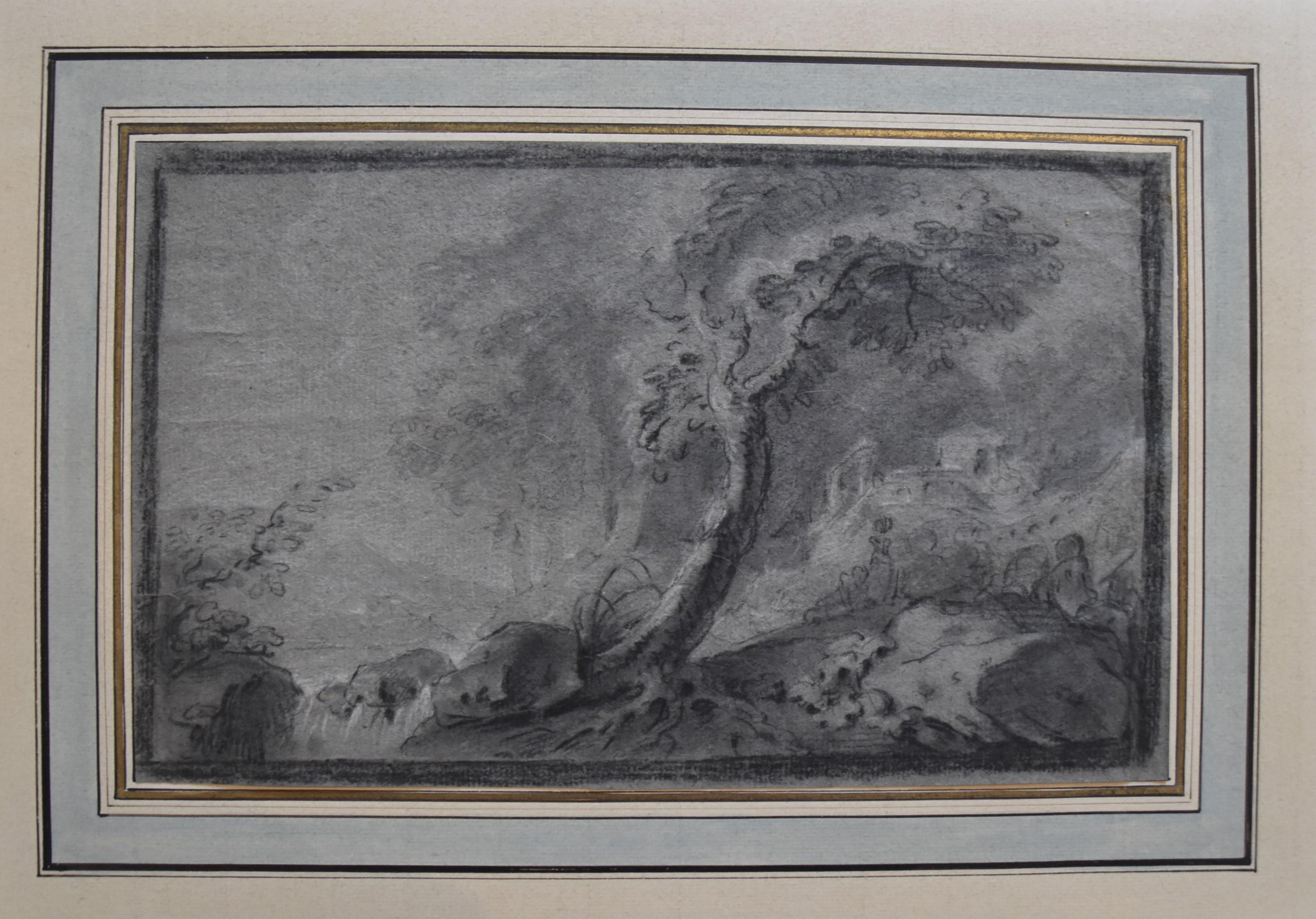 Frankreich, 18. Jahrhundert, Pastorale (Arcadianische Landschaft), Originalzeichnung (Alte Meister), Art, von Unknown