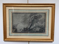 France 18ème siècle, Pastorale ( Paysage arcadien), dessin original