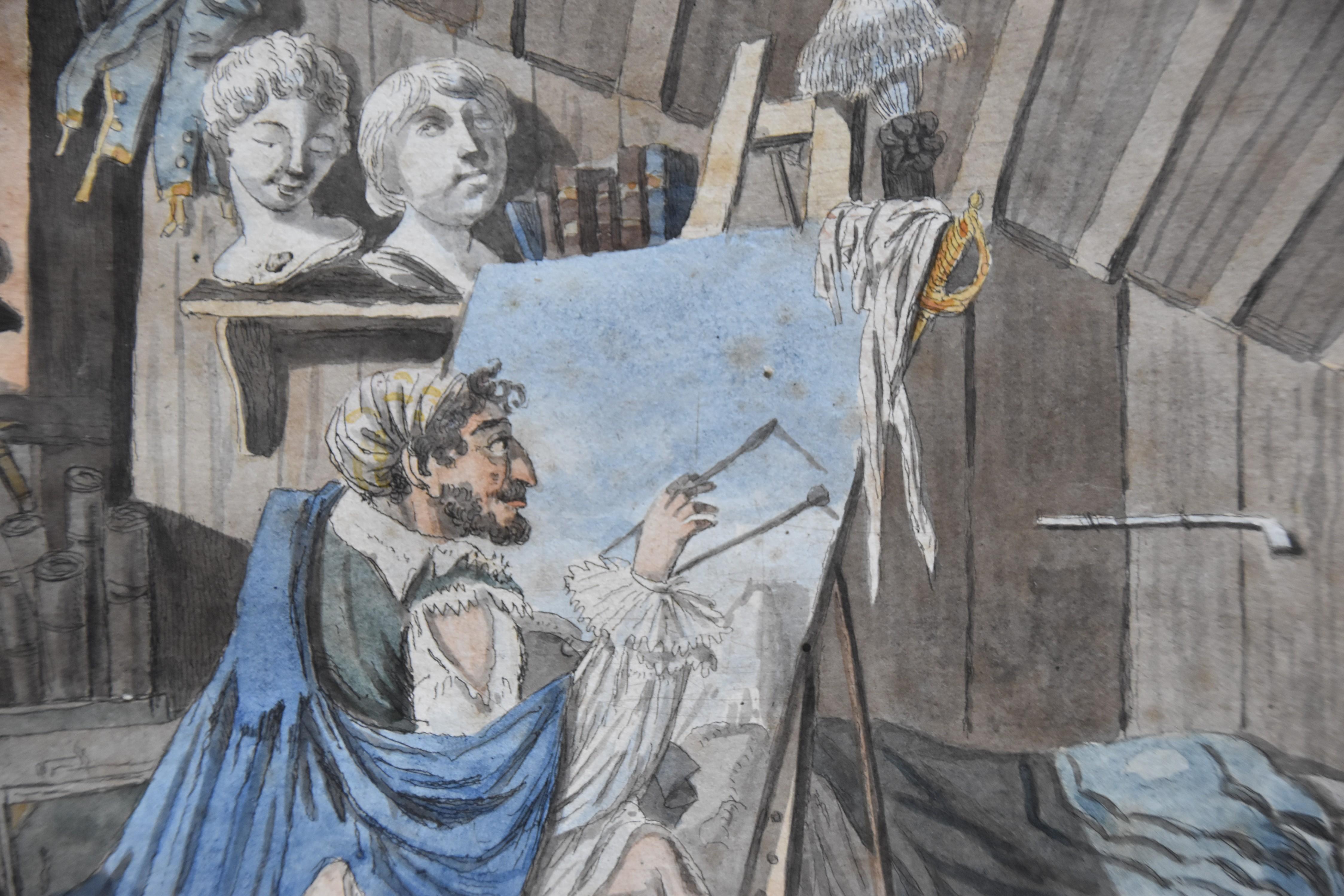 France 19th century, The Bohème artist in his workshop, watercolor - Romantic Art by Unknown