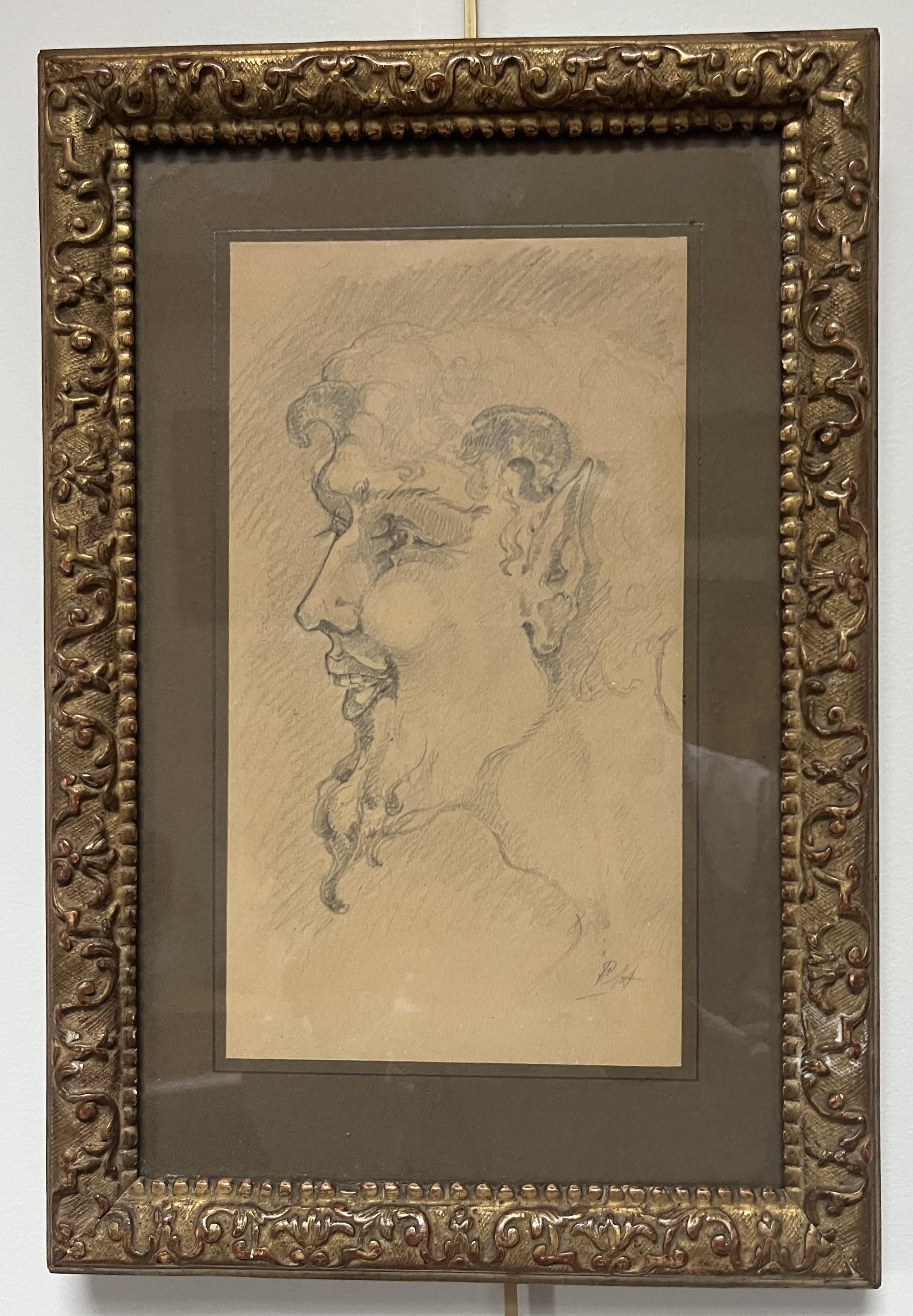 Frankreich, Anfang des 20. Jahrhunderts, Kopf eines Fauns, Originalzeichnung – Art von Unknown
