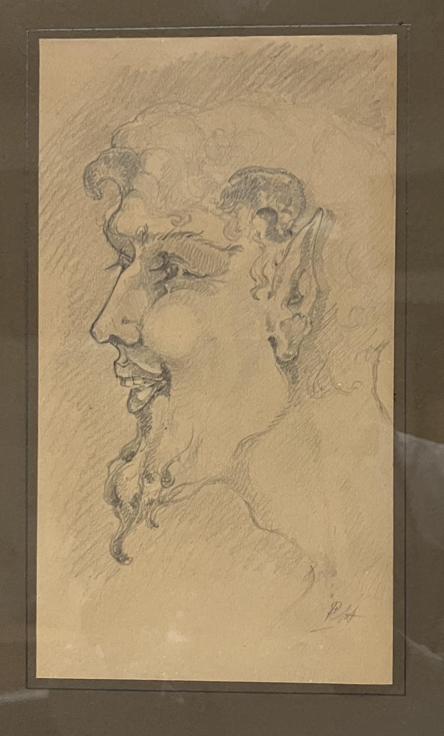 Frankreich, Anfang des 20. Jahrhunderts, Kopf eines Fauns, Originalzeichnung (Art nouveau), Art, von Unknown