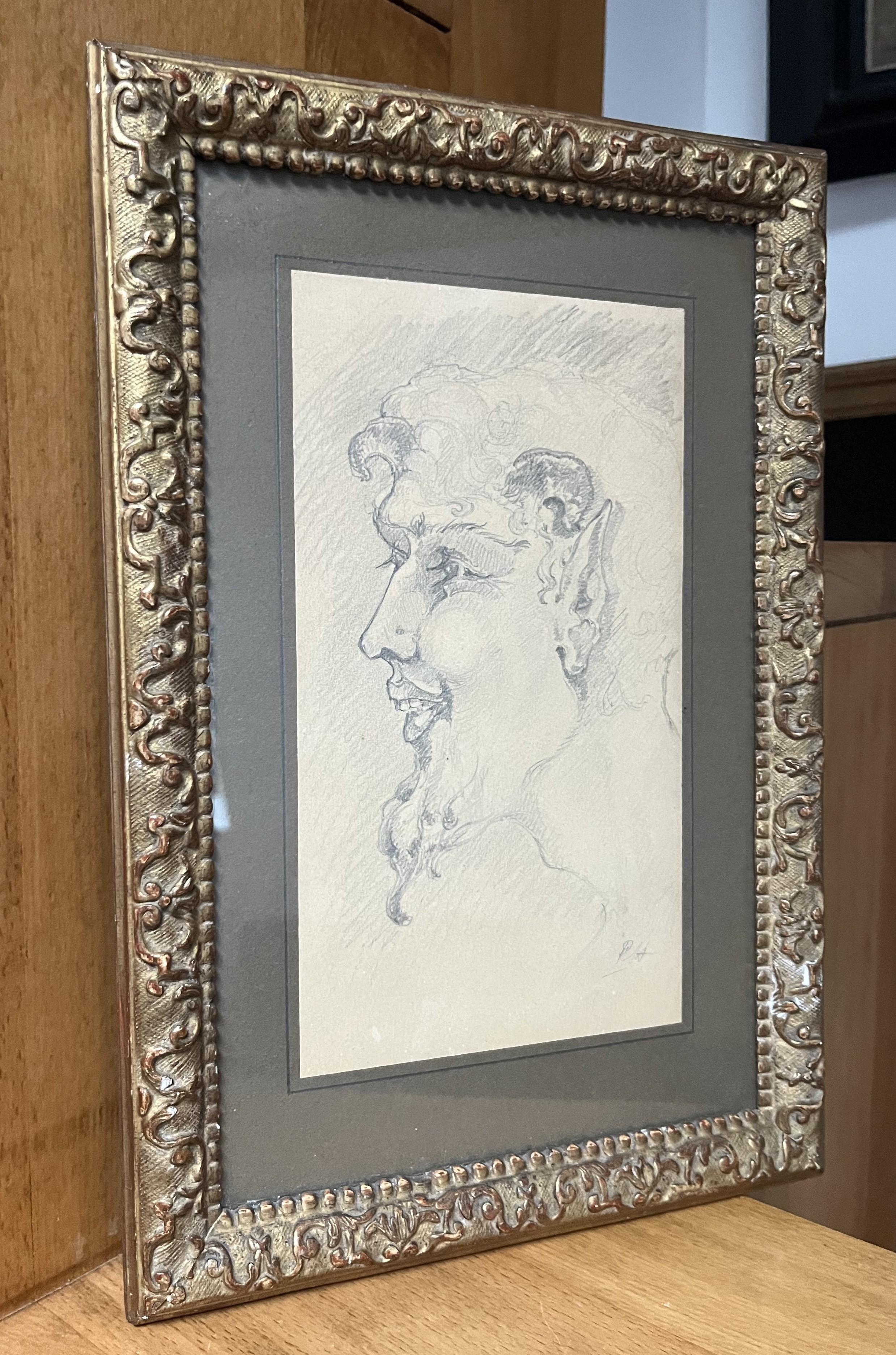 Frankreich, Anfang des 20. Jahrhunderts, Kopf eines Fauns, Originalzeichnung im Angebot 1