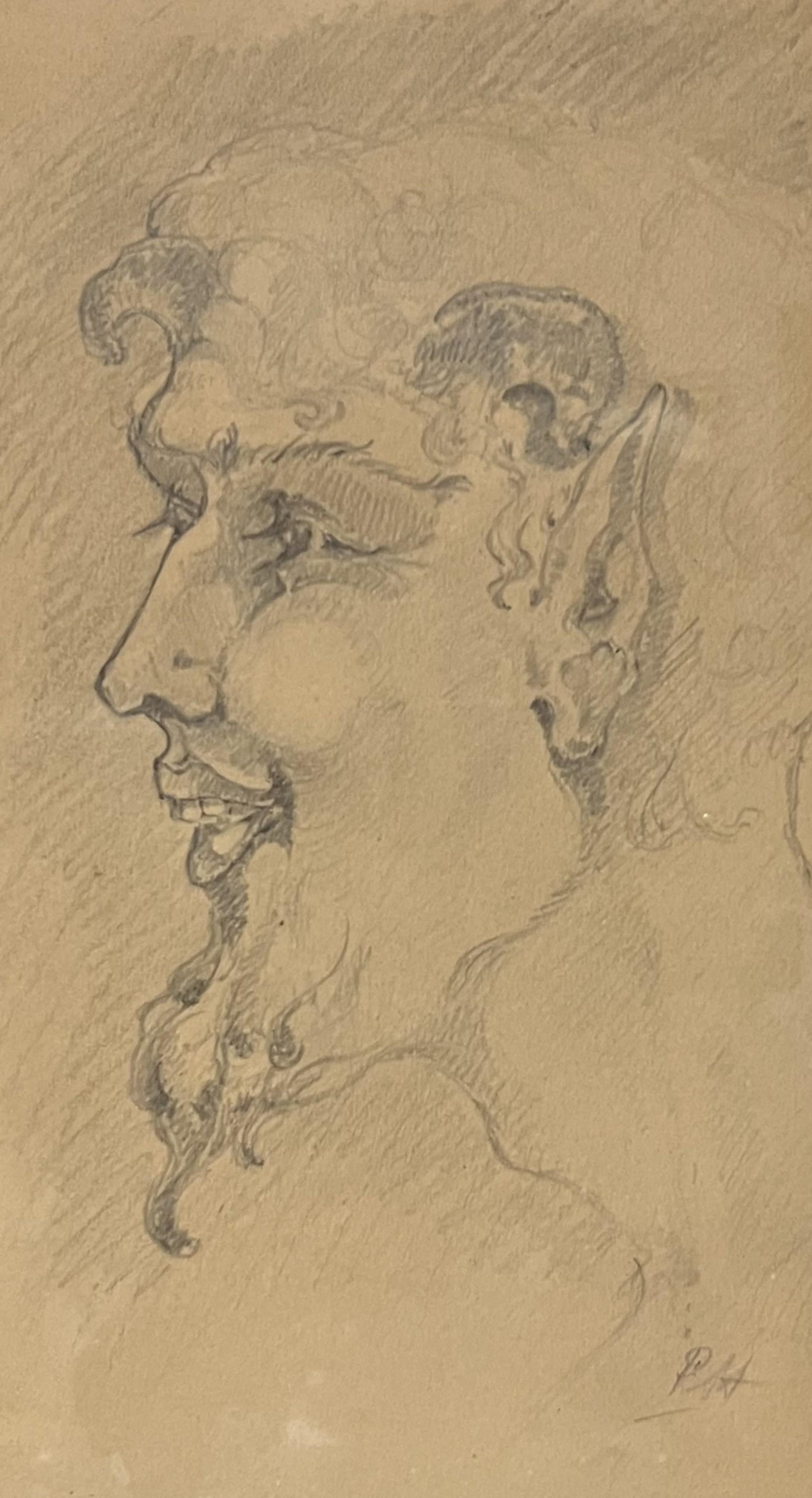 France début 20ème siècle, Tête de faune, dessin original