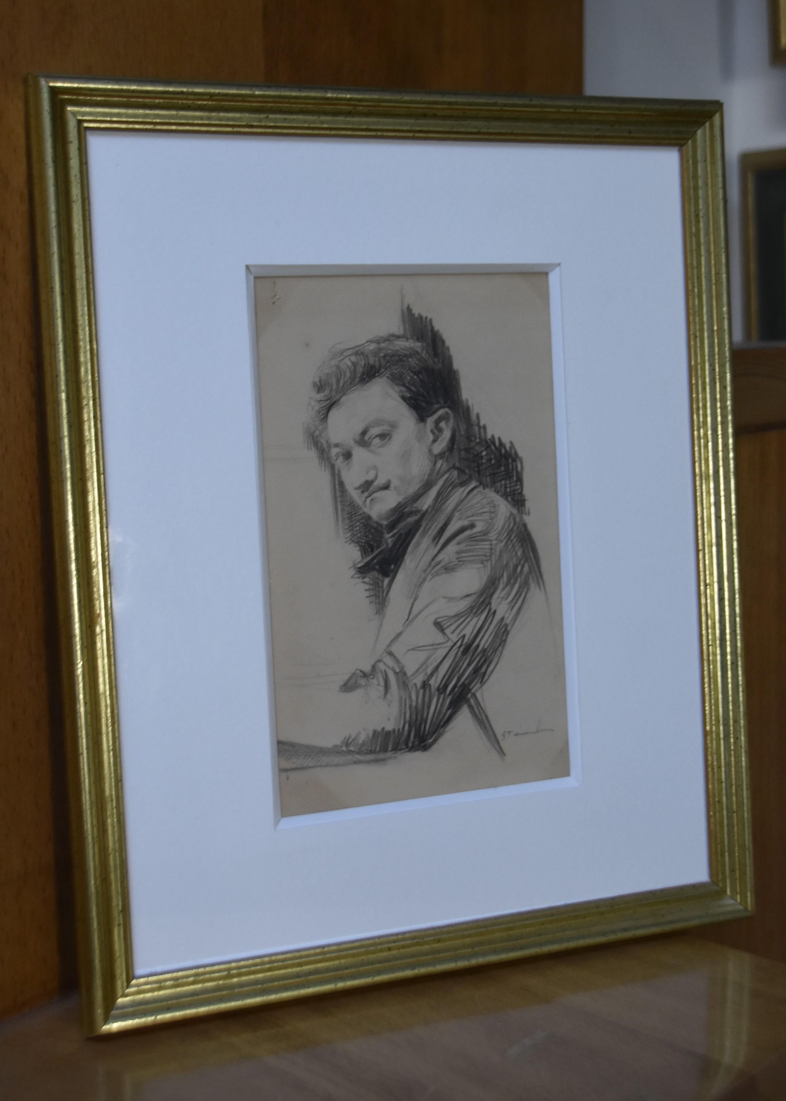 Theophile Alexandre Steinlen (1859-1923) 
Portrait of an artist, probably Louis Welden-Hawkins (1849-1910)
Signed on the lower right
charcoal on paper
20  x  12 cm
framed  :  33 x  26.5 cm
In good condition, traces of a former frame on the four