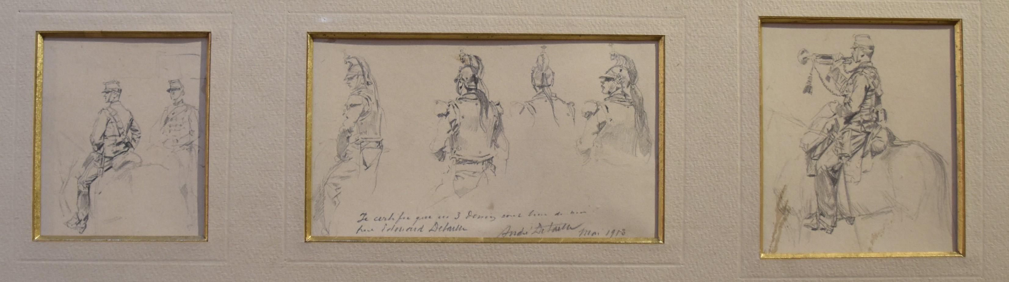 Jean Baptiste Édouard Detaille Portrait - Edouard Detaille (1848 1912), Studies of Horse soldiers, three drawings