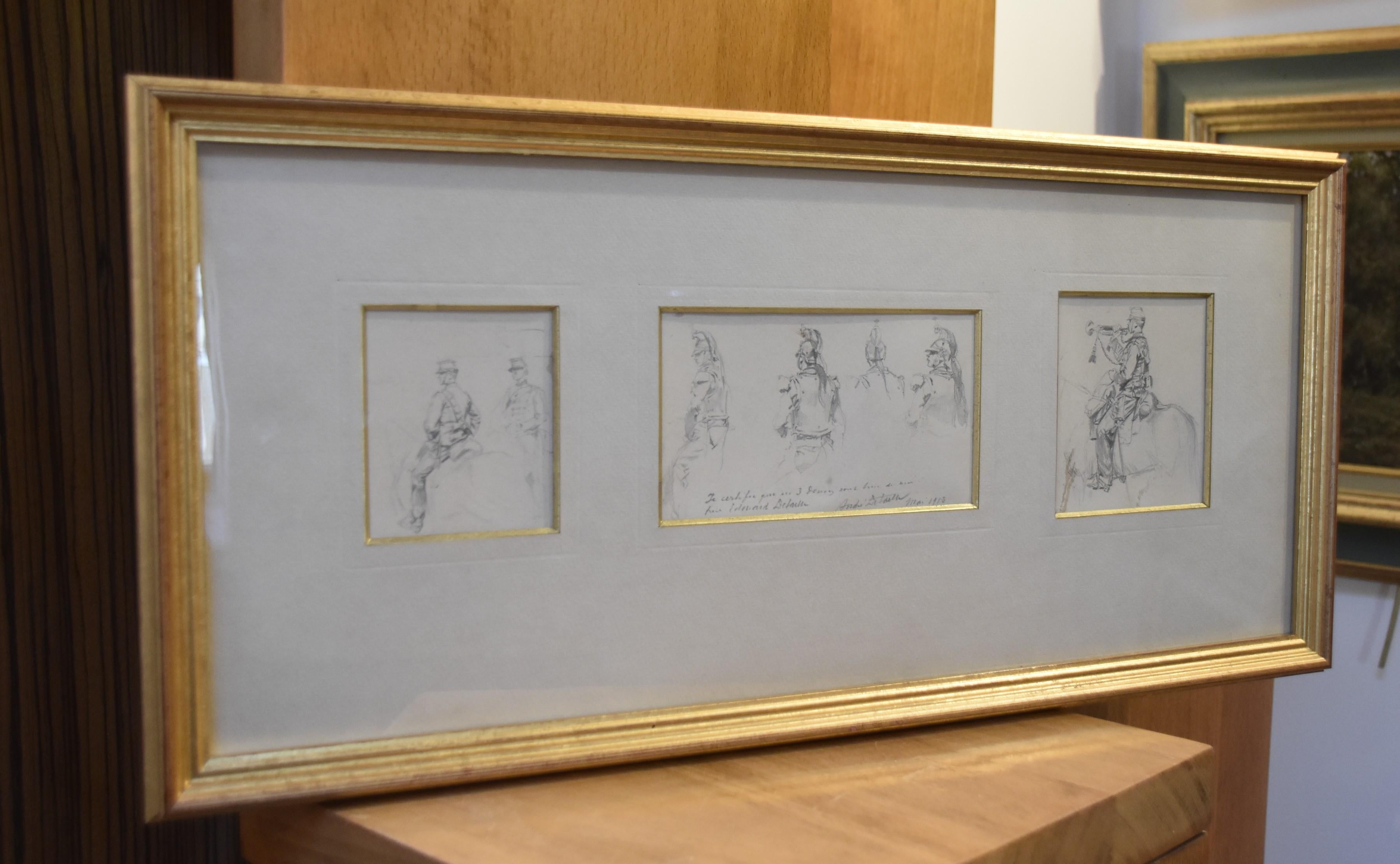 Edouard Detaille (1848 1912), Studies of Horse soldiers, three drawings - Academic Art by Jean Baptiste Édouard Detaille