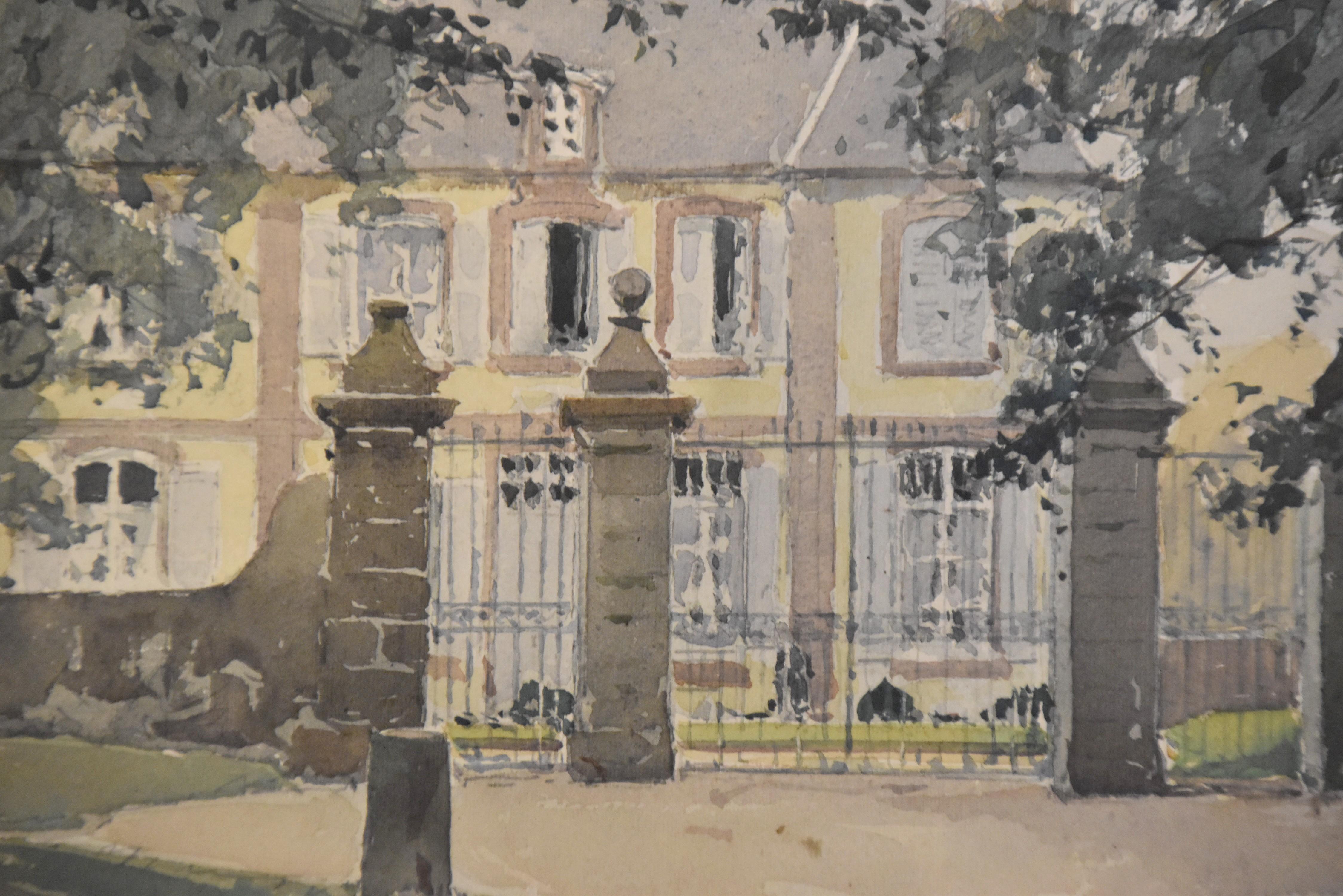 Paul Emile Lecomte (1877-1950)  La Cour d'honneur, watercolor signed 1