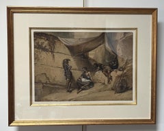 Romantic school, Woman and Infant with guards, watercolor signed dated 1847