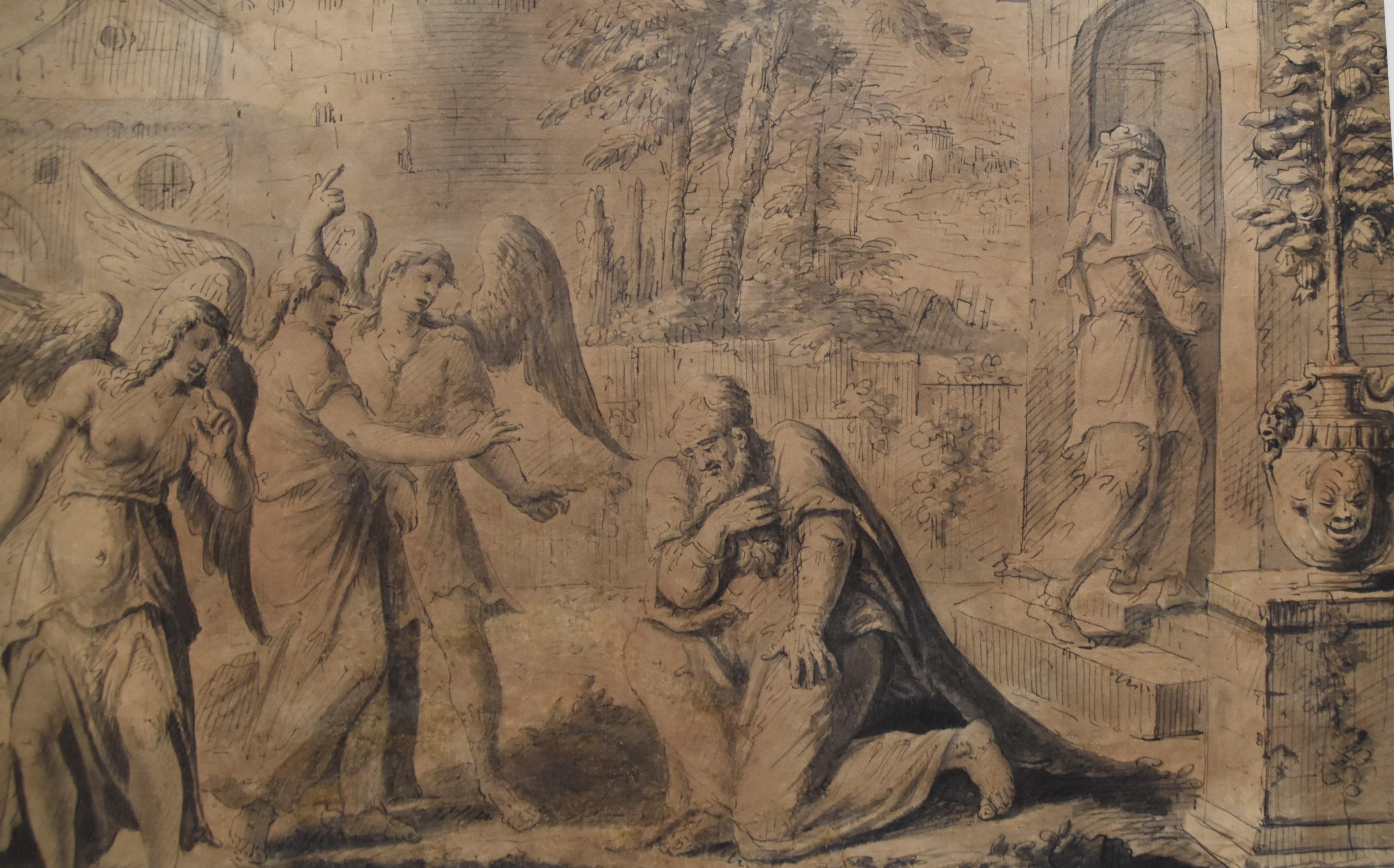François Boitard (1670-1715) Abraham and the Three Angels, original drawing - Old Masters Art by Unknown
