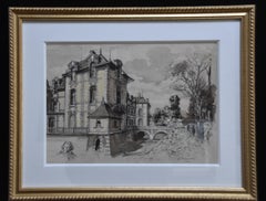 Frankreich, Anfang des 20. Jahrhunderts, Ansicht der Burg von Grosbois und Kopfstudie, Aquarell