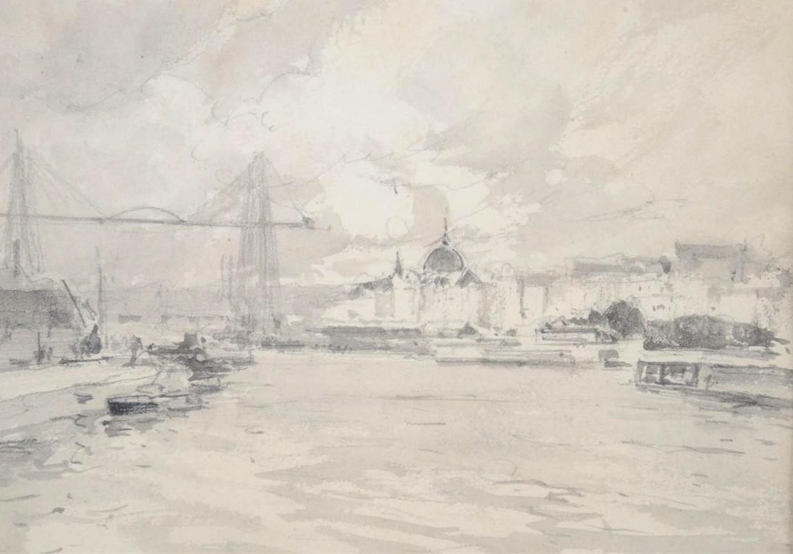 Paul Emile Lecomte (1877-1950)  Le Port de Nantes, inkwash drawing 2