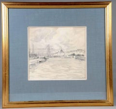 Paul Emile Lecomte (1877-1950) Le Port de Nantes, inkwash drawing