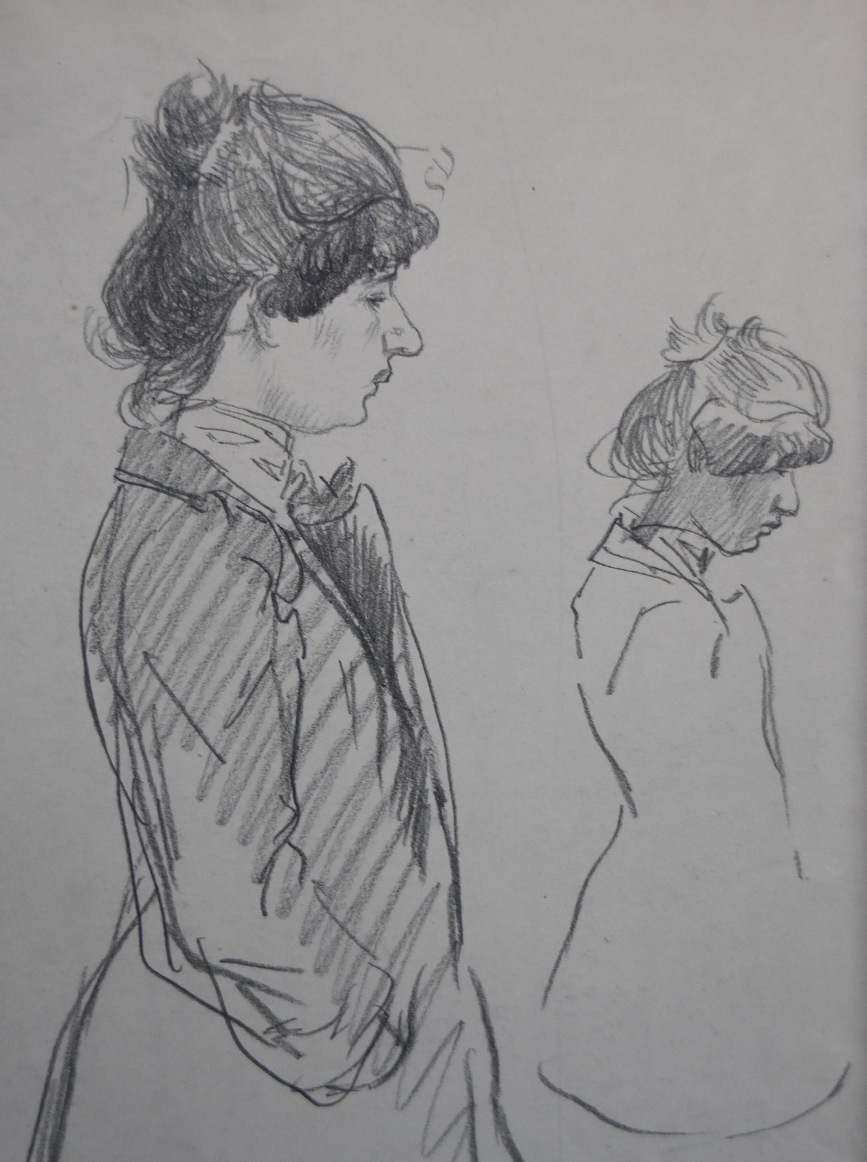 Theophile Alexandre Steinlen (1859-1923) 
Two studies of a woman viewed from profile
Charcoal on paper
Bears the estate stamp 