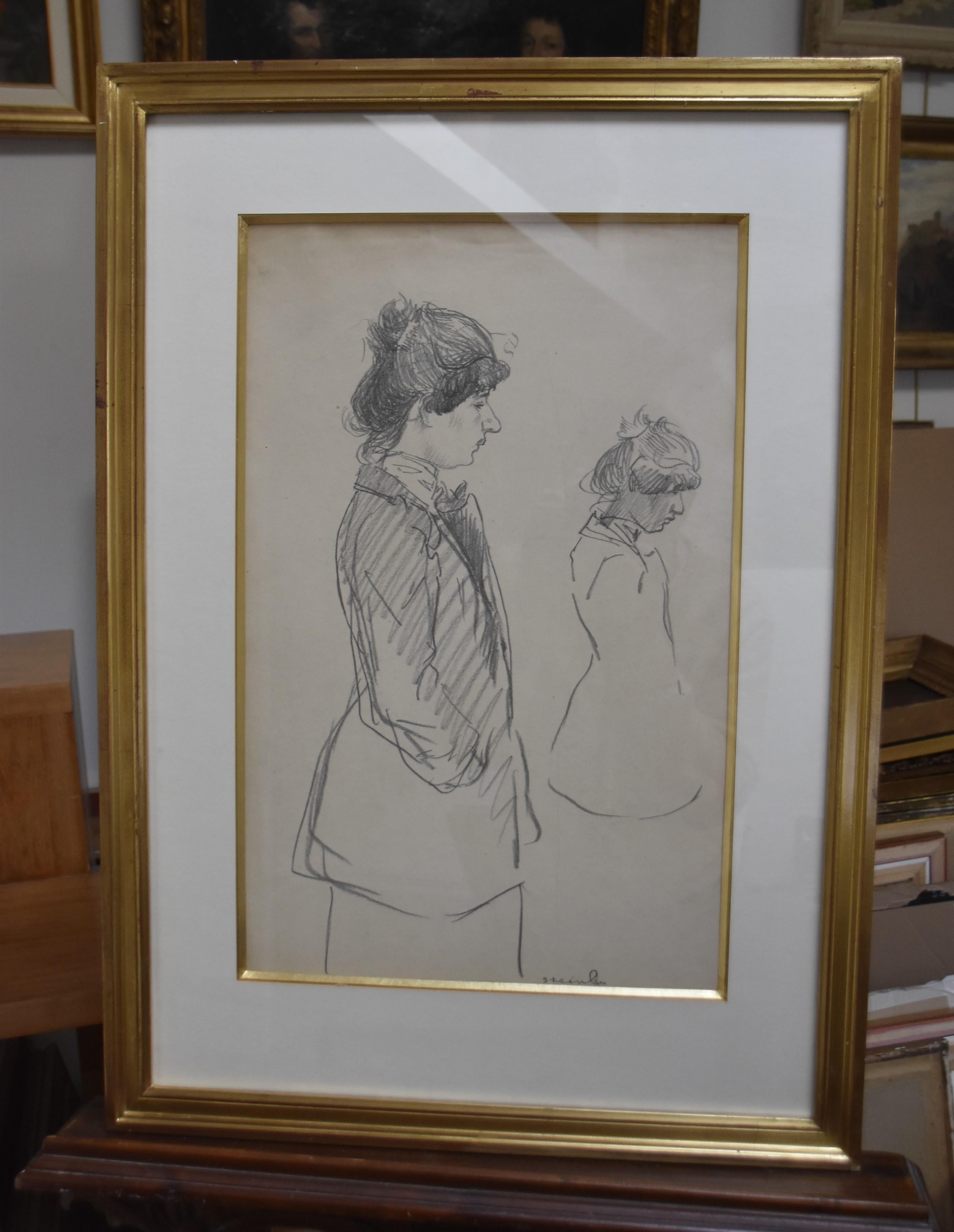 Theophile Alexandre Steinlen (1859-1923) Two studies of a woman, drawing - Realist Art by Théophile Alexandre Steinlen
