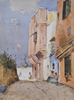 Paul Lecomte (1842-1920) A street in North africa, watercolor