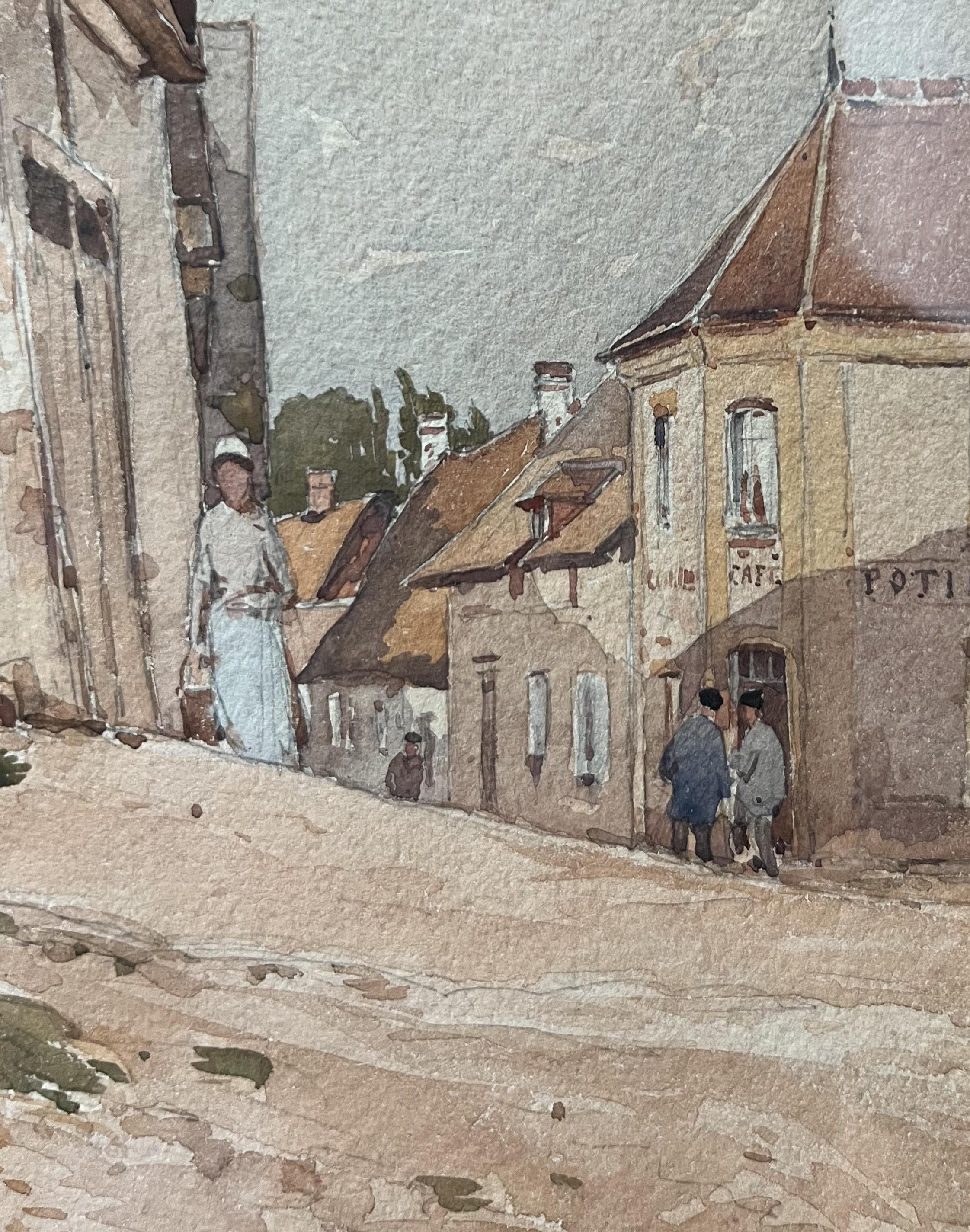 Paul Lecomte (1842-1920) Una strada di paese con un calvario, acquerello in vendita 5