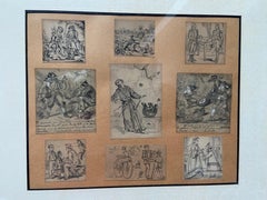 French School 19th century, Set of nine humoristic drawings, pencil on paper