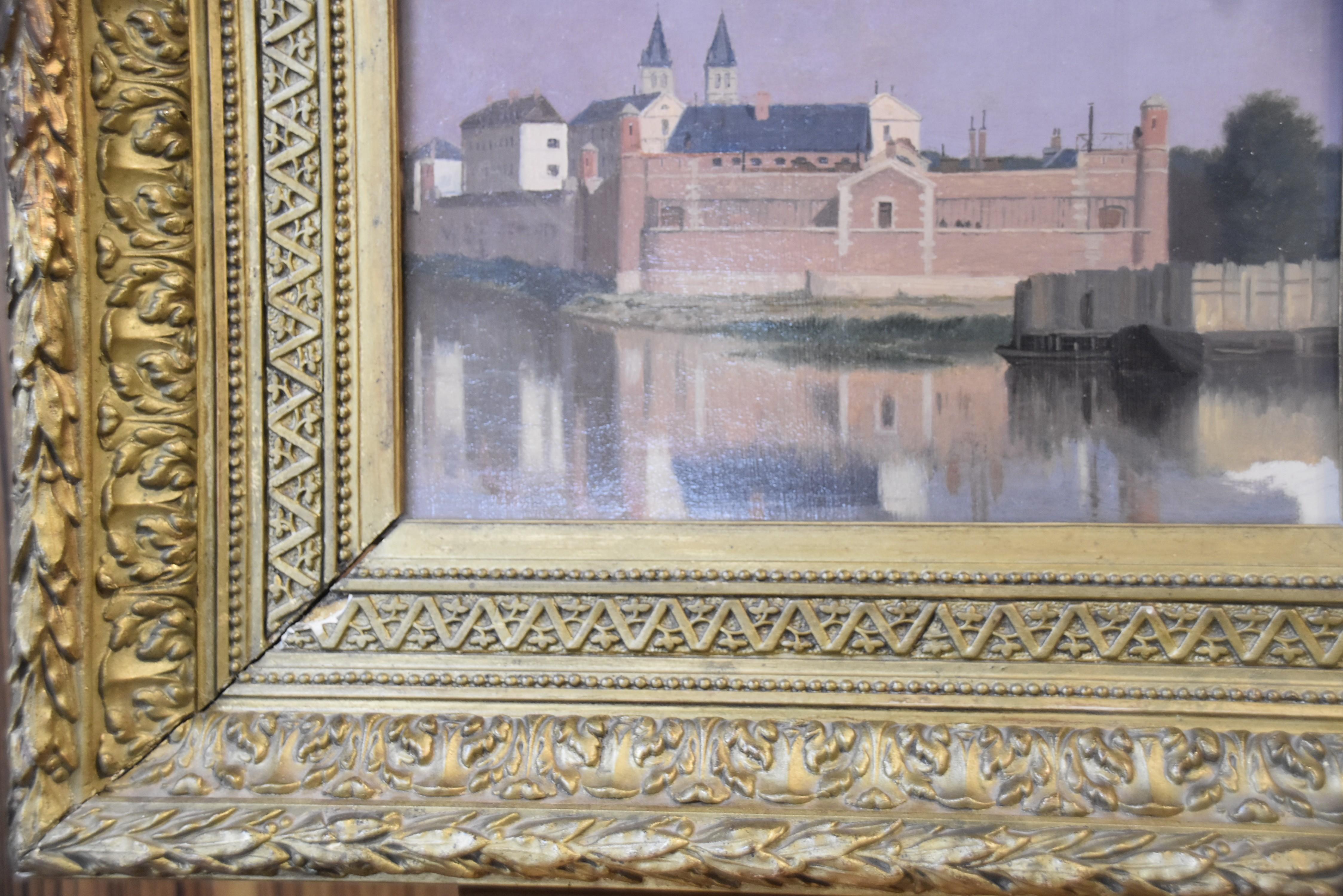 Prosper BARBOT (1798 -1877) Vue de la prison de Melun:: peinture à l'huile 1