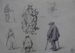 Denis Auguste Raffet (1804-1860) Estudios de personajes, dibujo y acuarela