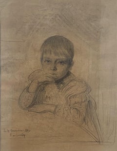 Antique Fernand de Launay  (1855-1904) Portrait of a child, 1890, original drawing