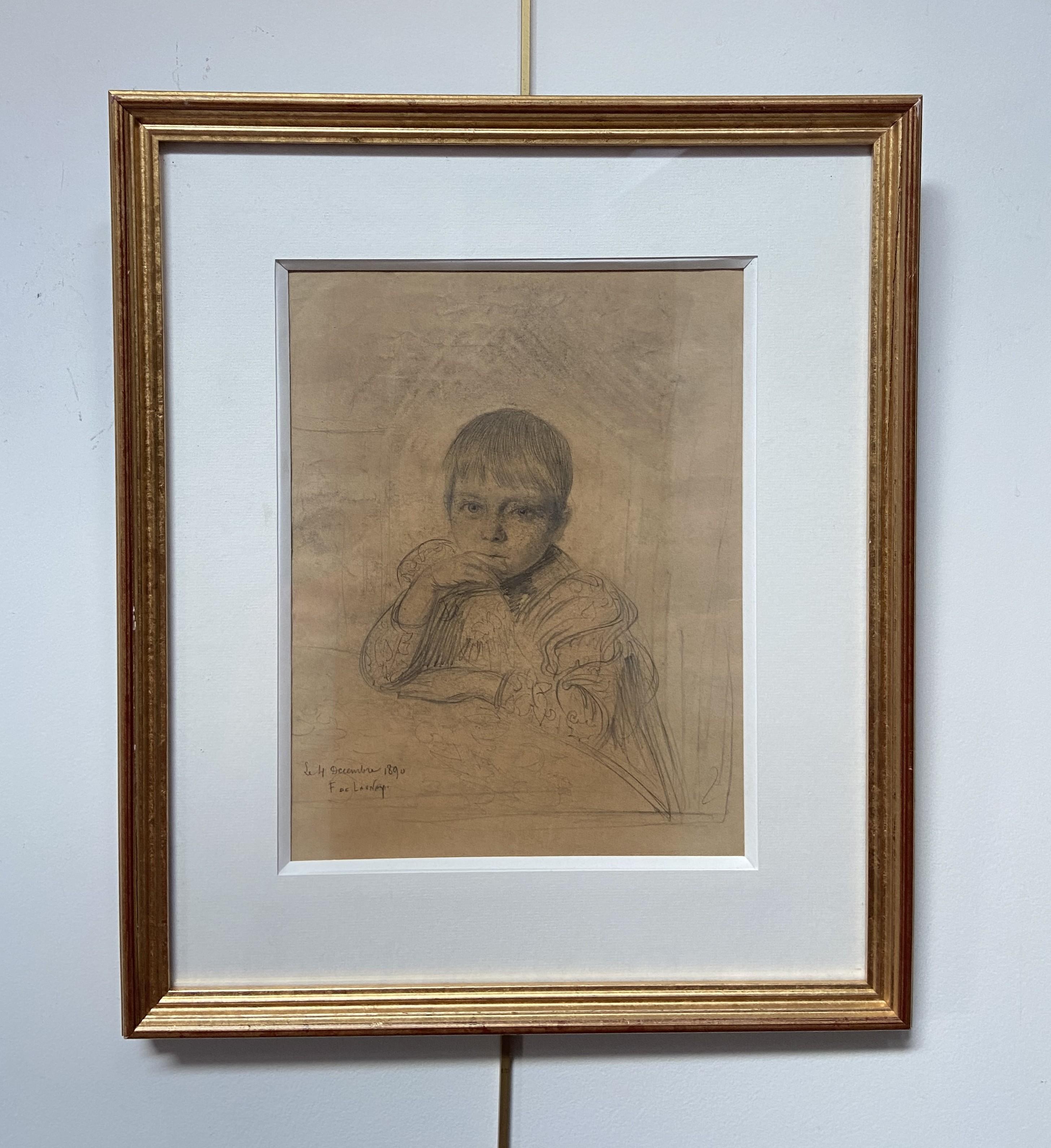 Fernand de Launay  (1855-1904) Portrait of a child, 1890, original drawing For Sale 1