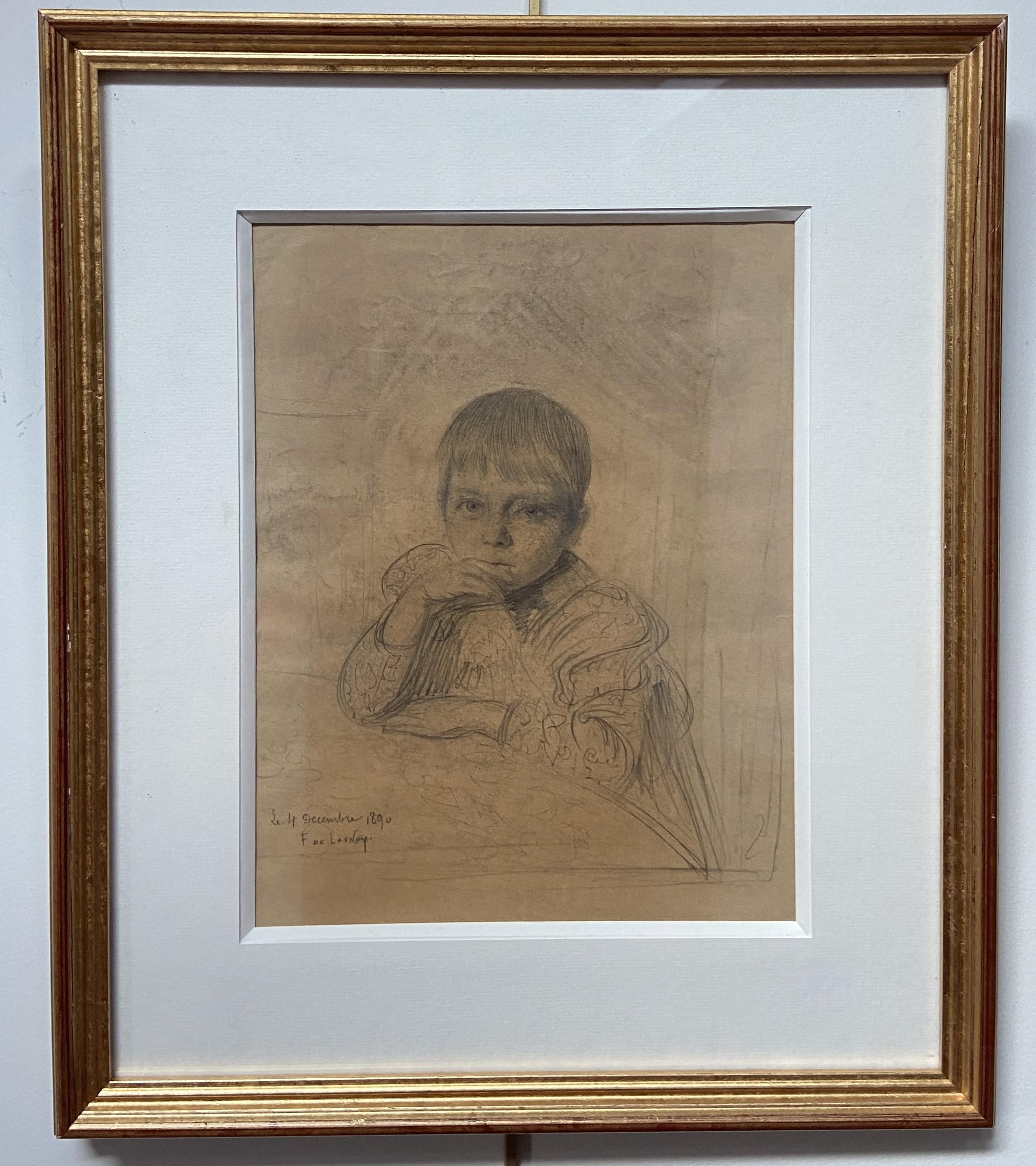 Die Lampe von Fernand de Launay  (1855-1904) Porträt eines Kindes, 1890, Originalzeichnung im Angebot 3