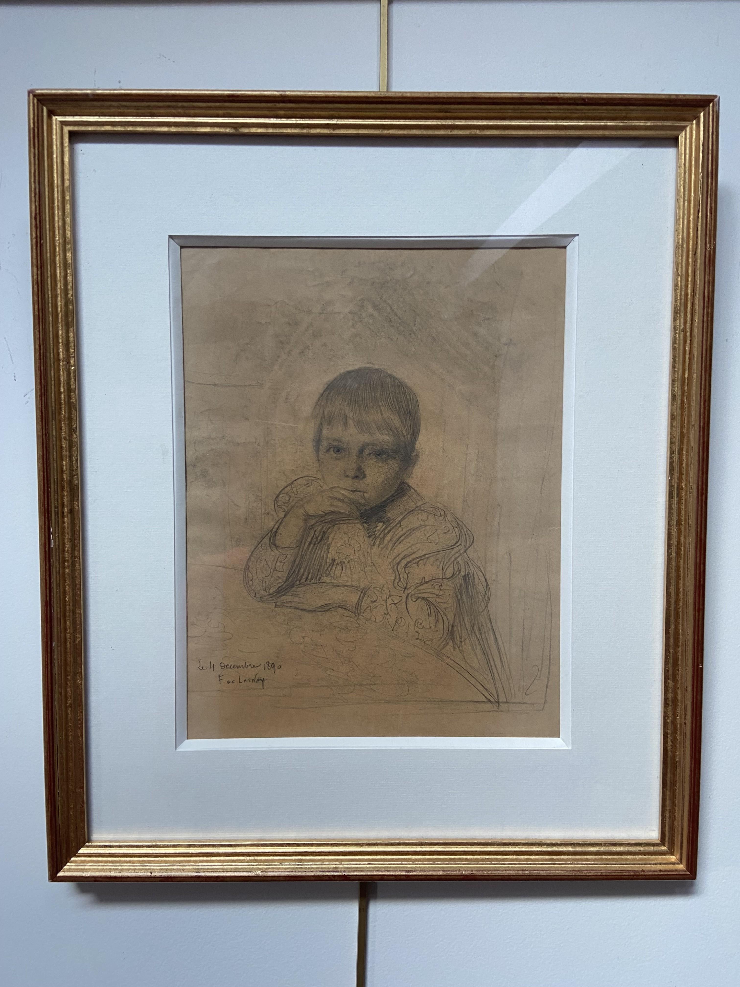 Die Lampe von Fernand de Launay  (1855-1904) Porträt eines Kindes, 1890, Originalzeichnung im Angebot 1