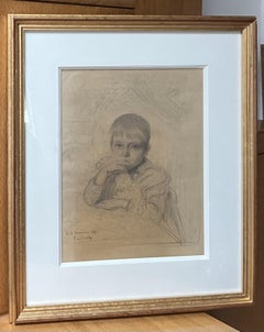 Die Lampe von Fernand de Launay  (1855-1904) Porträt eines Kindes, 1890, Originalzeichnung