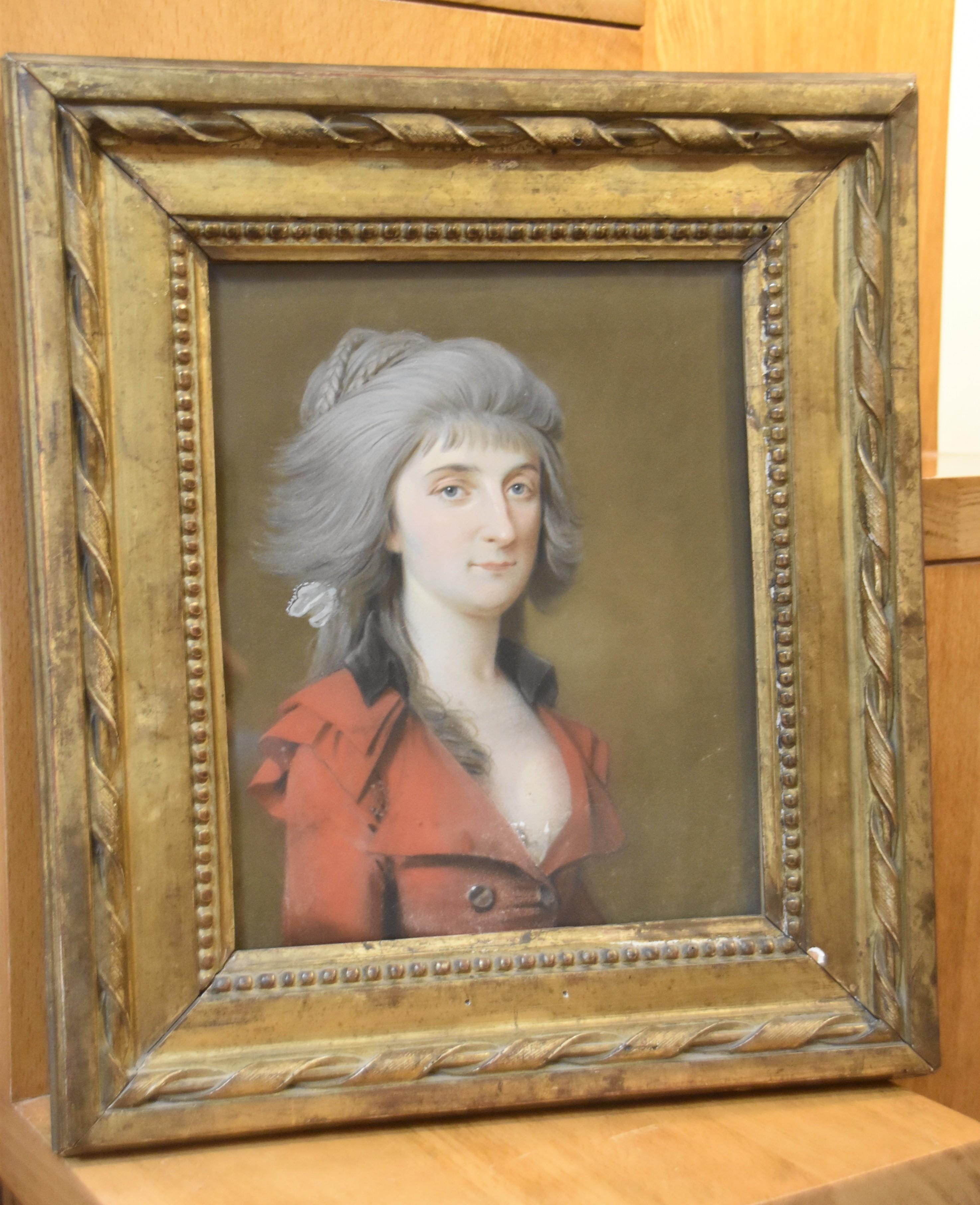 France 18th Century, A Lady in red, pastel - Art by Unknown