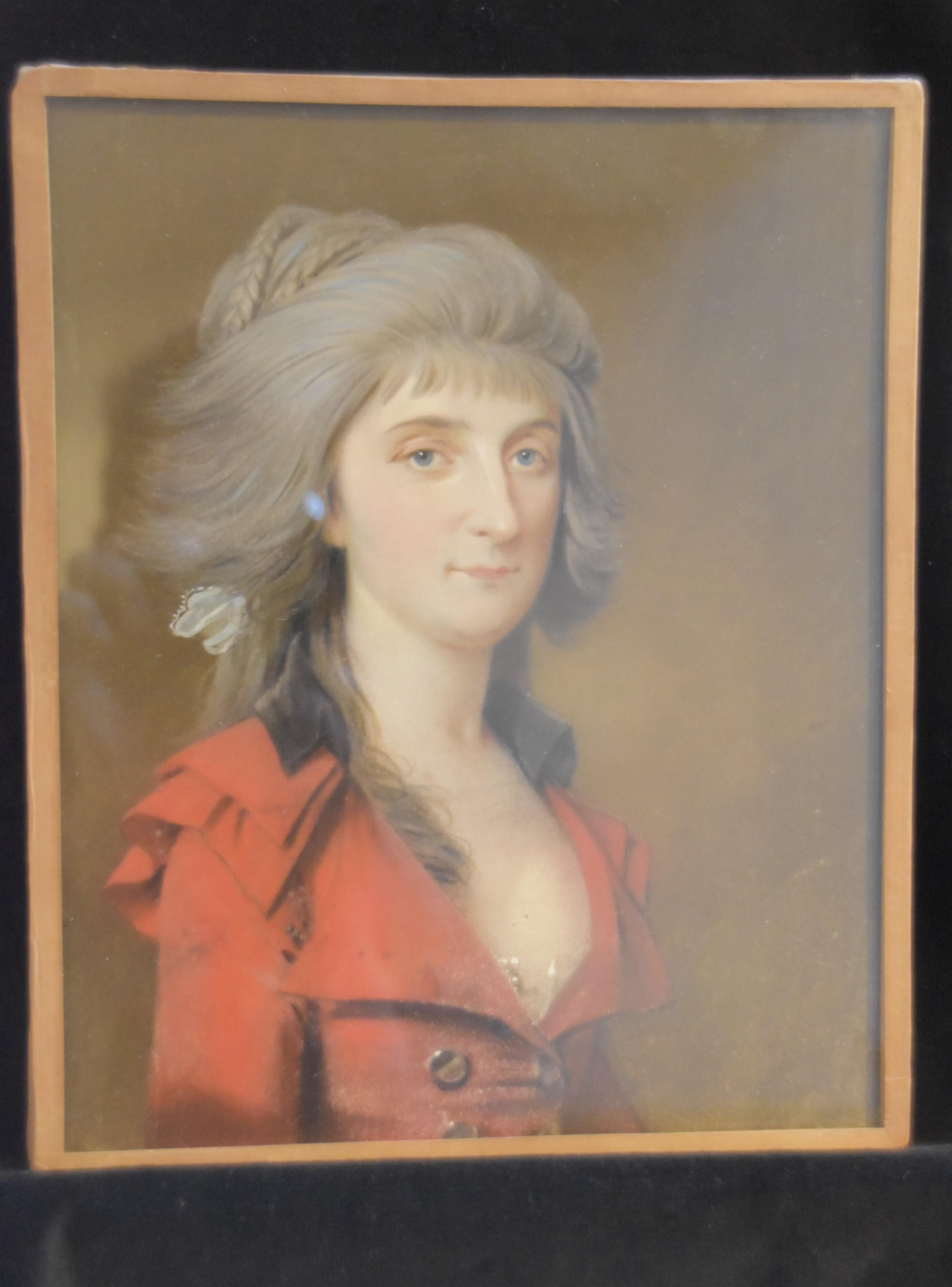 France 18th Century, A Lady in red, pastel - Old Masters Art by Unknown