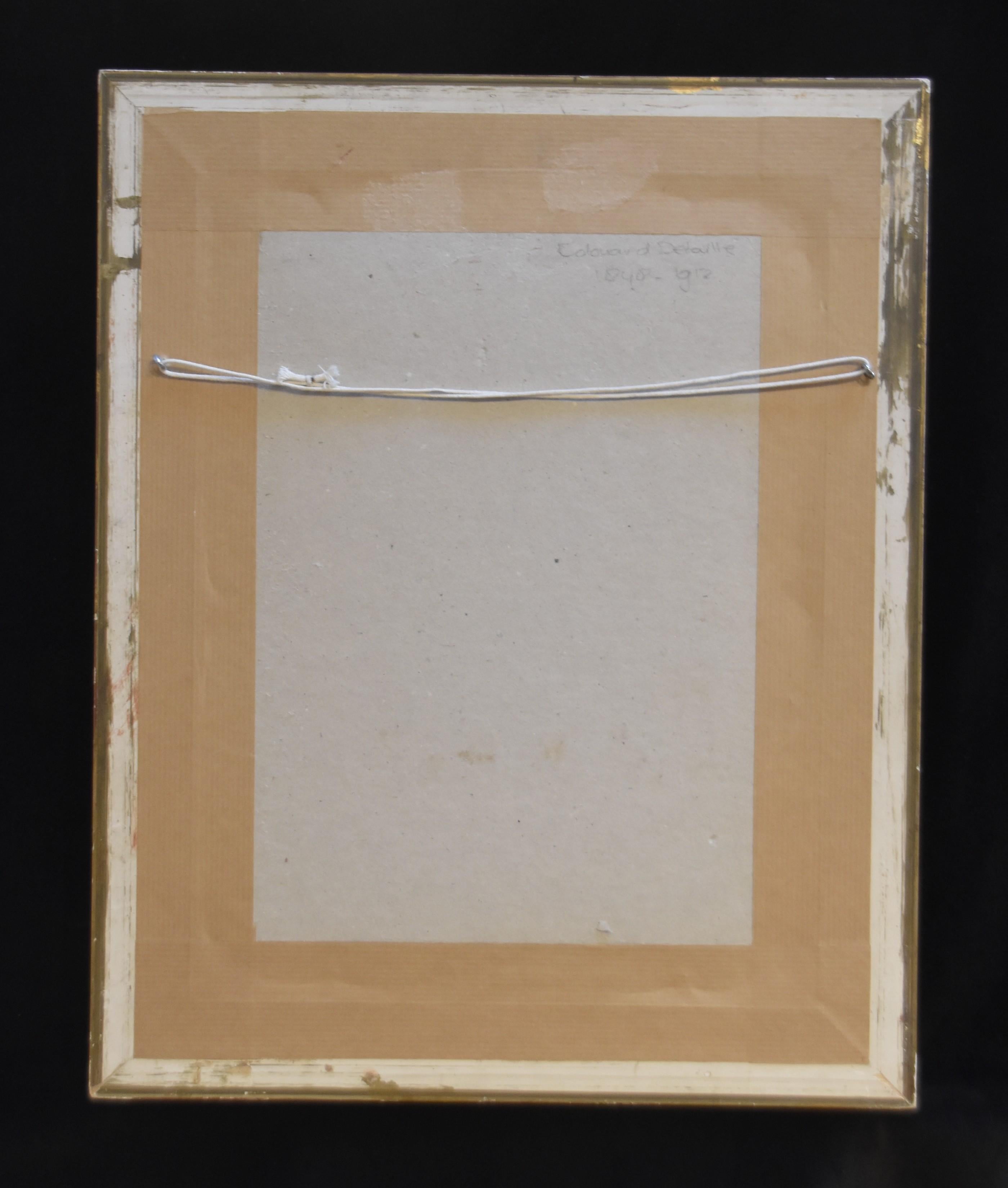 Edouard Detaille (1848-1912)
Études sur les gardes à cheval
14 x 8,5 cm 
Plume et encre sur papier
Porte le monogramme ED en bas à gauche
Période de référence : 42  x 33.5  cm (manque dans la dorure)
En bon état : peut-être légèrement jauni par le