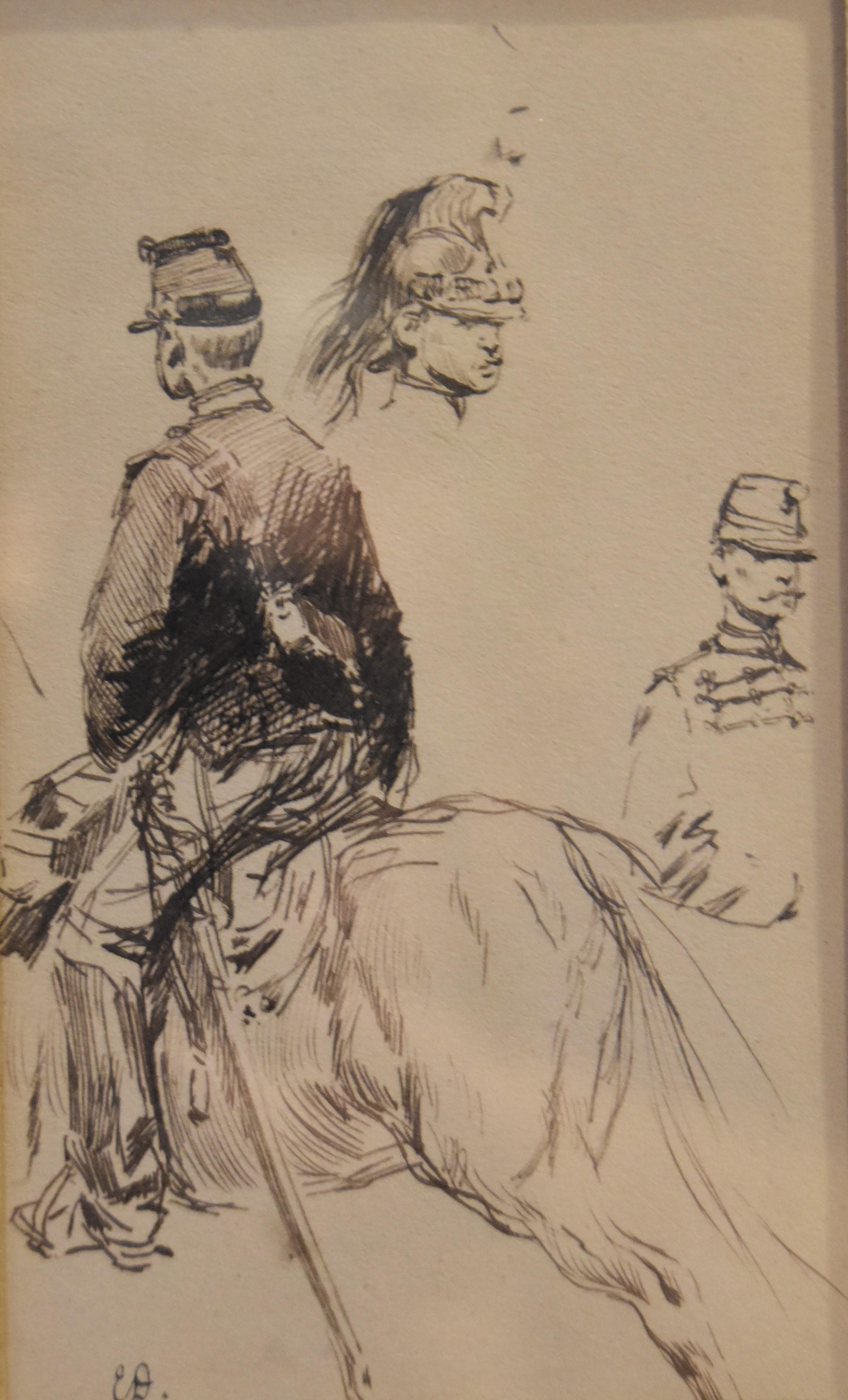 Portrait Jean Baptiste Édouard Detaille - Edouard Detaille (1848 1912), Études de gardes de chevaux, dessin original