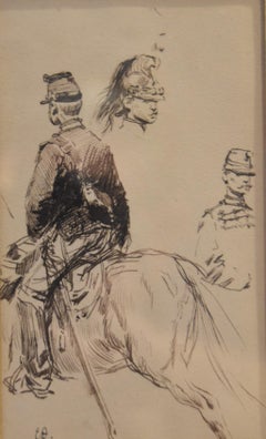 Antique Edouard Detaille (1848 1912), Studies of horseguards, original Drawing