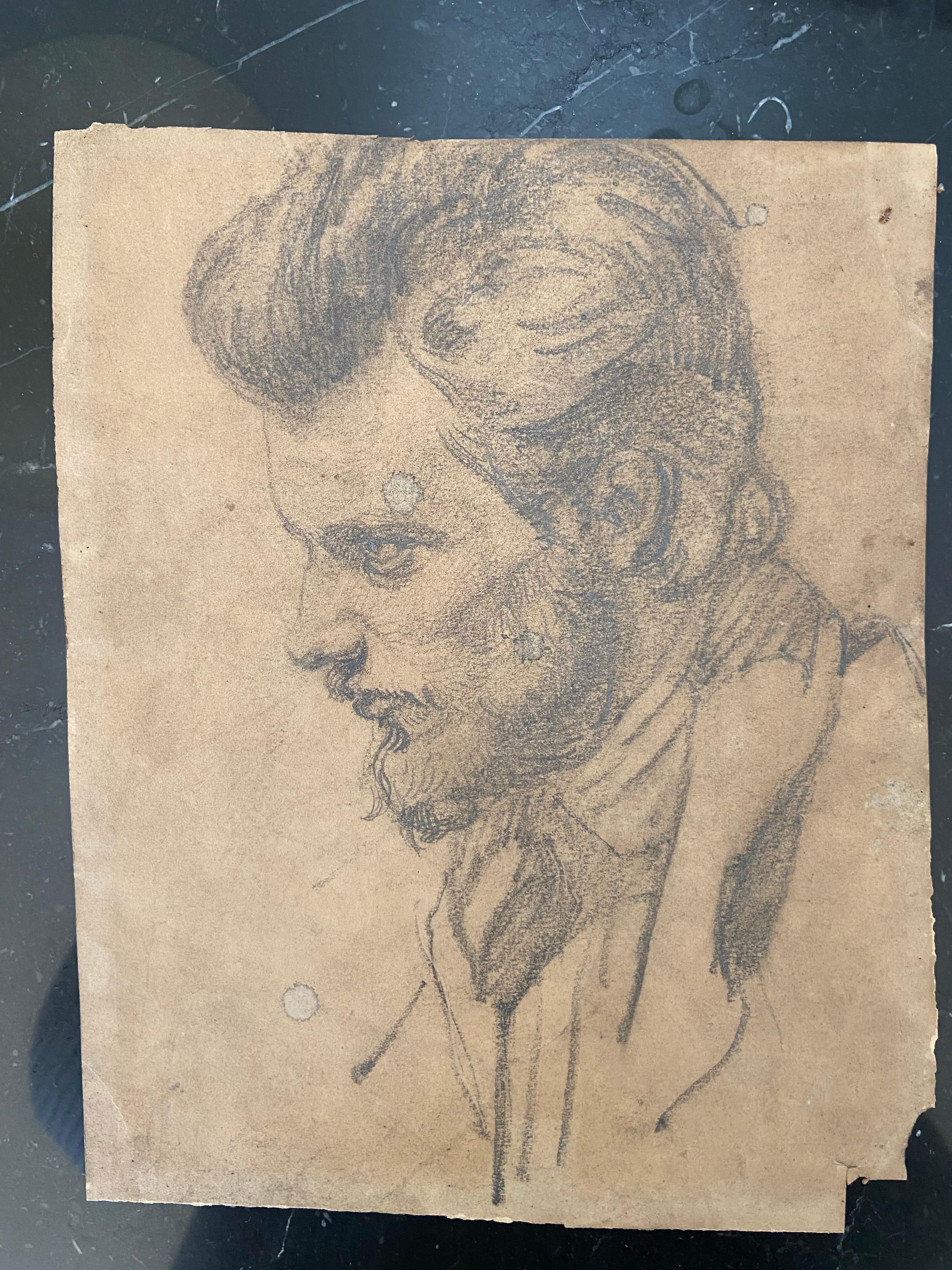 Danish School 19th century, Portrait  of a gentleman, original drawing - Romantic Art by Unknown