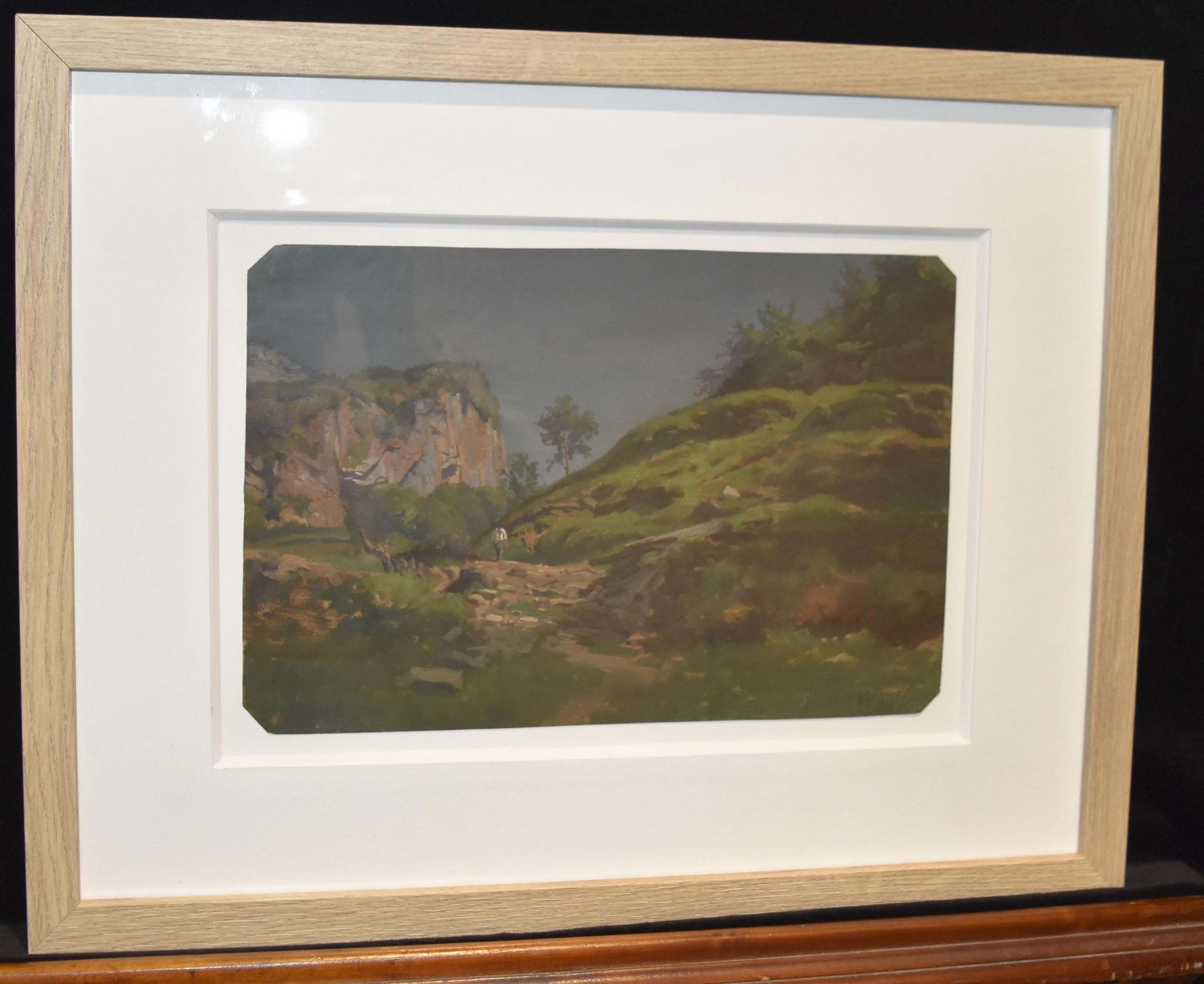 Jean Philippe George-Julliard (1818 – 1888) Landscape with a traveler, oil  - Painting by Jean Philippe George-Julliard  
