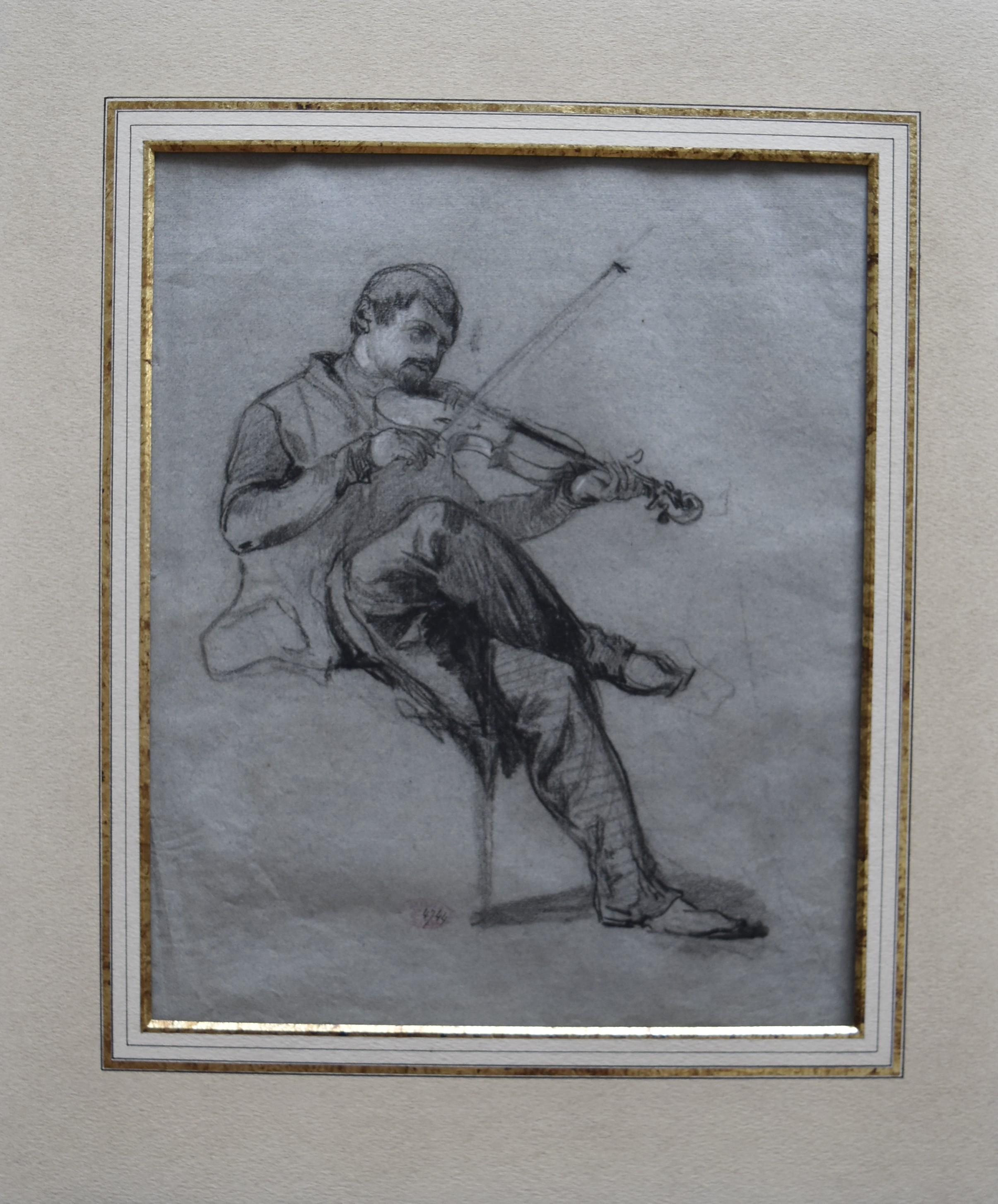 Felix Ziem (1821-1911) A Violonist, original drawing 2