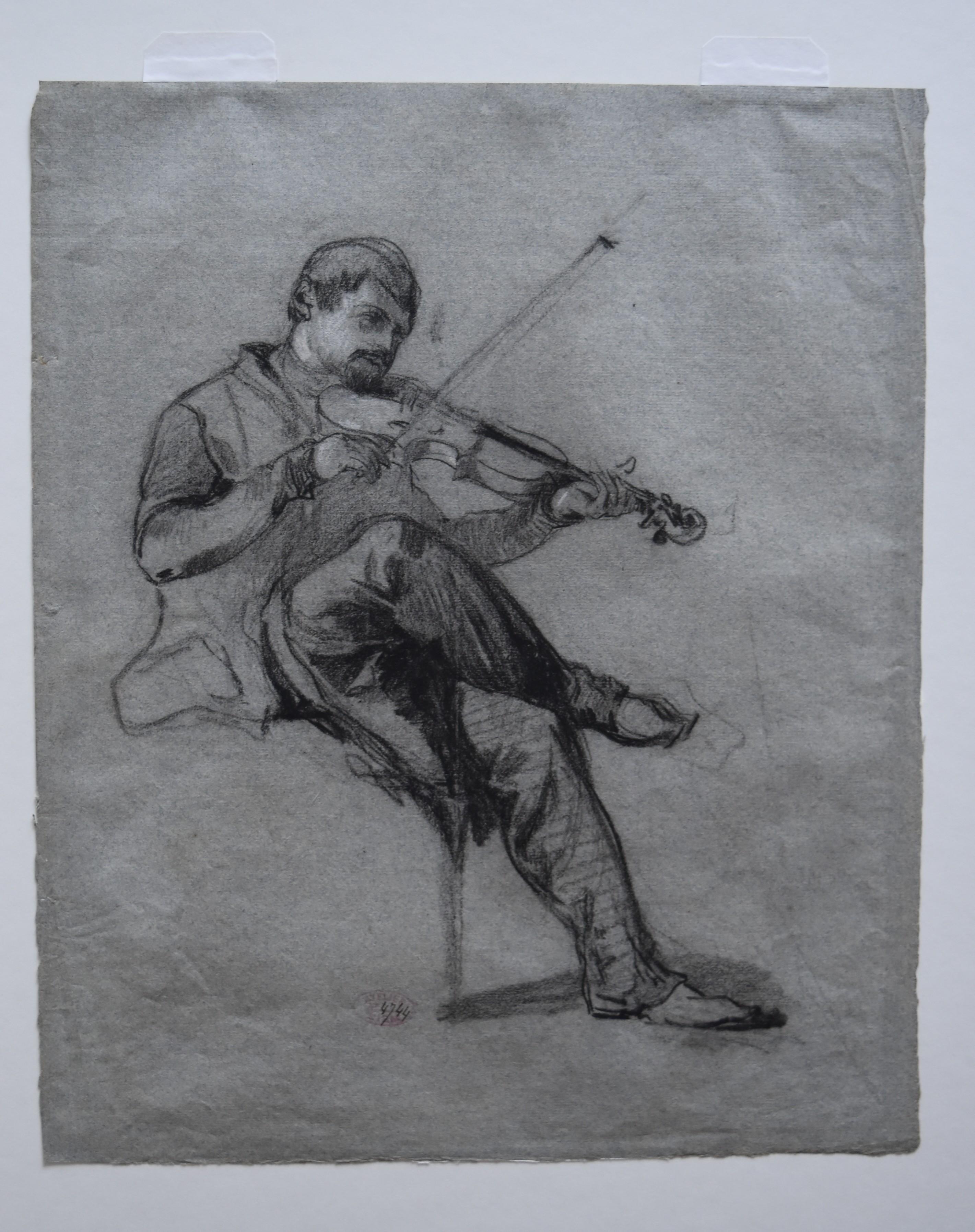 Felix Ziem (1821-1911) A Violonist, original drawing 1