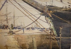 Paul Lecomte (1842-1920)  Boats at Le Havre, watercolor