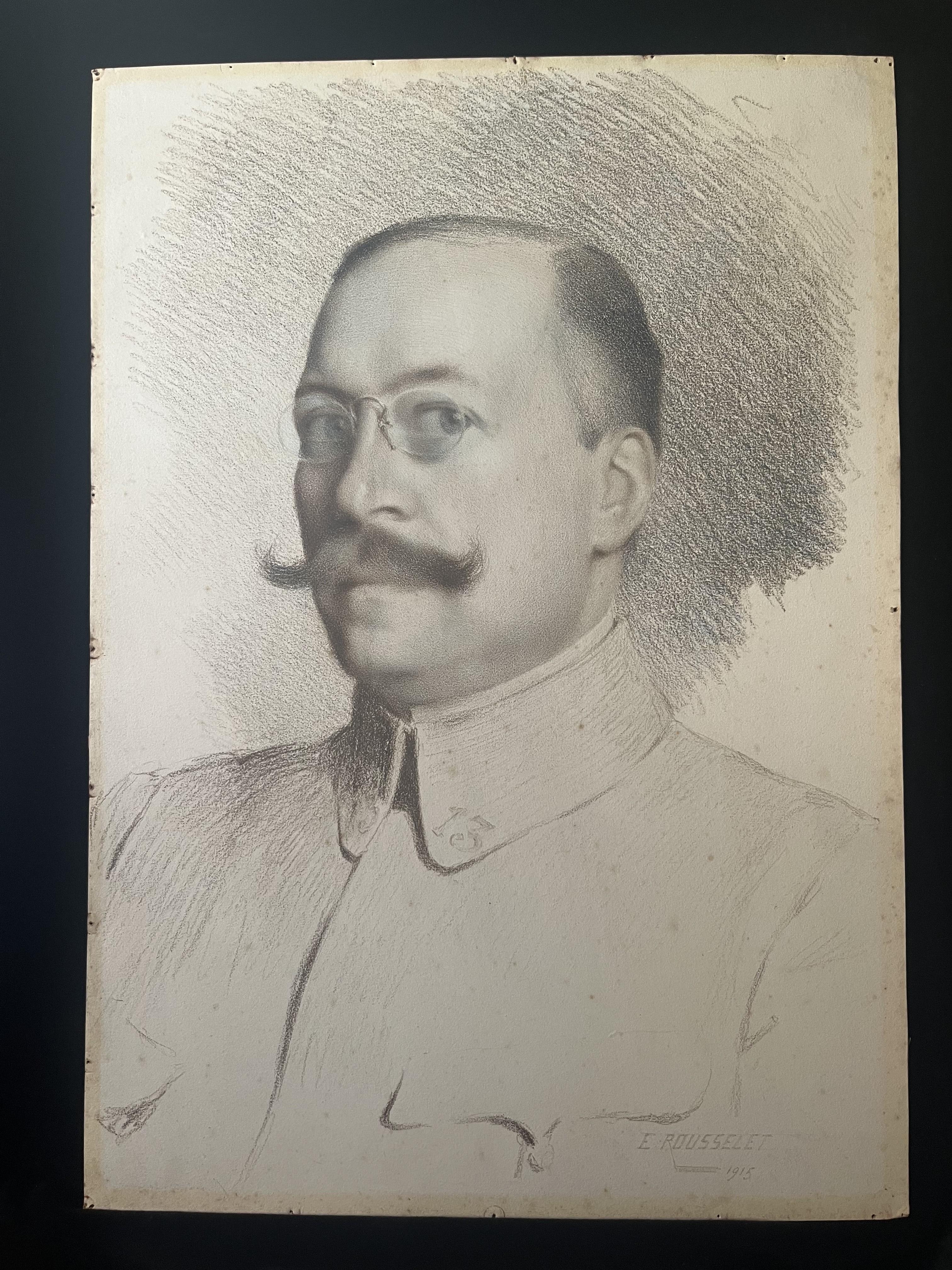 Rousselet, Portrait of an officer, 1915, wax crayon on paper - Art by Unknown
