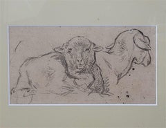 Antique Charles Emile JACQUE (Paris 1813 - 1894) Two sheeps, studies drawing