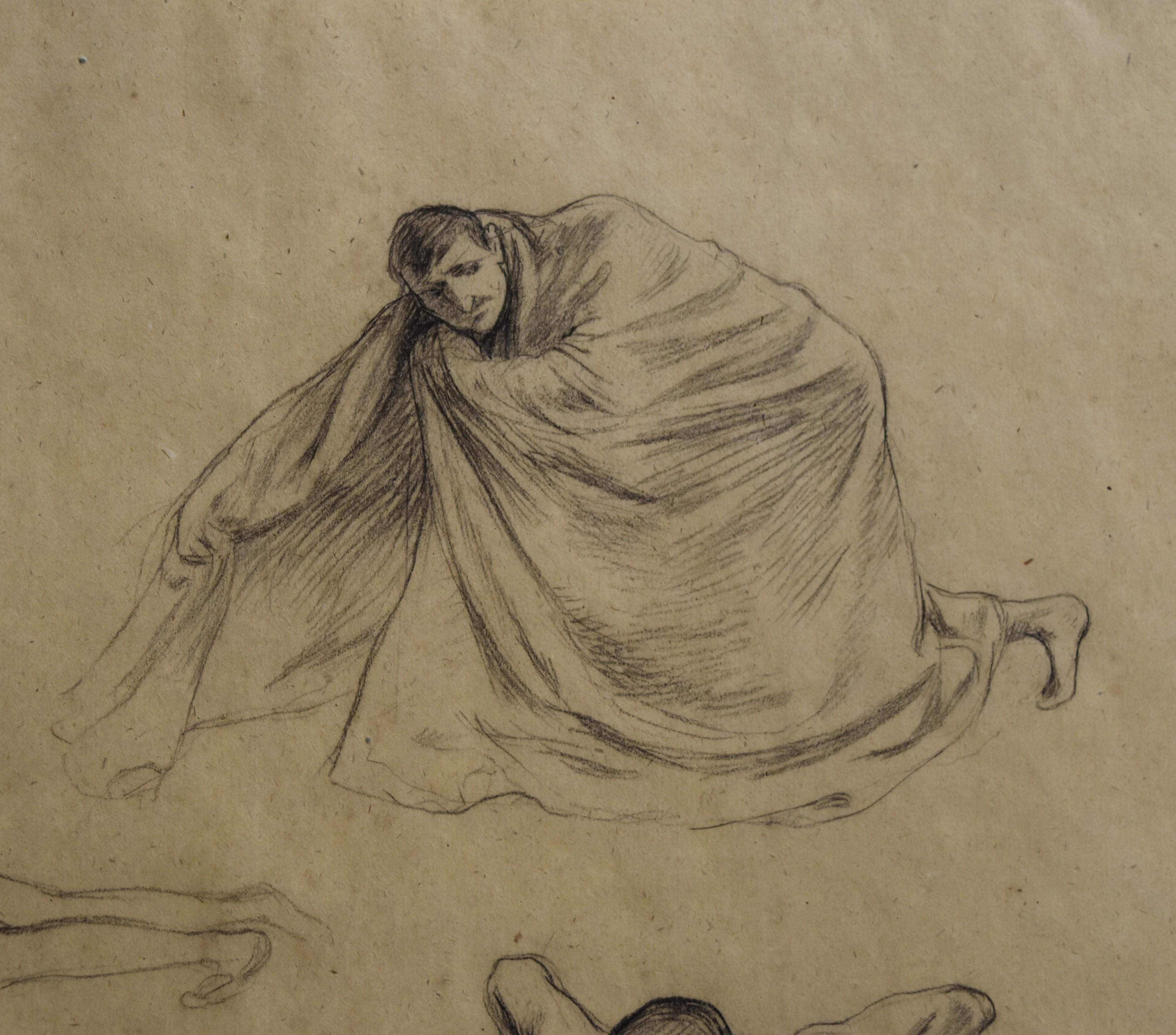 G. A. Rochegrosse (1859-1938) Estudios de hombres, dibujo original - Nude Marrón de Georges Antoine Rochegrosse