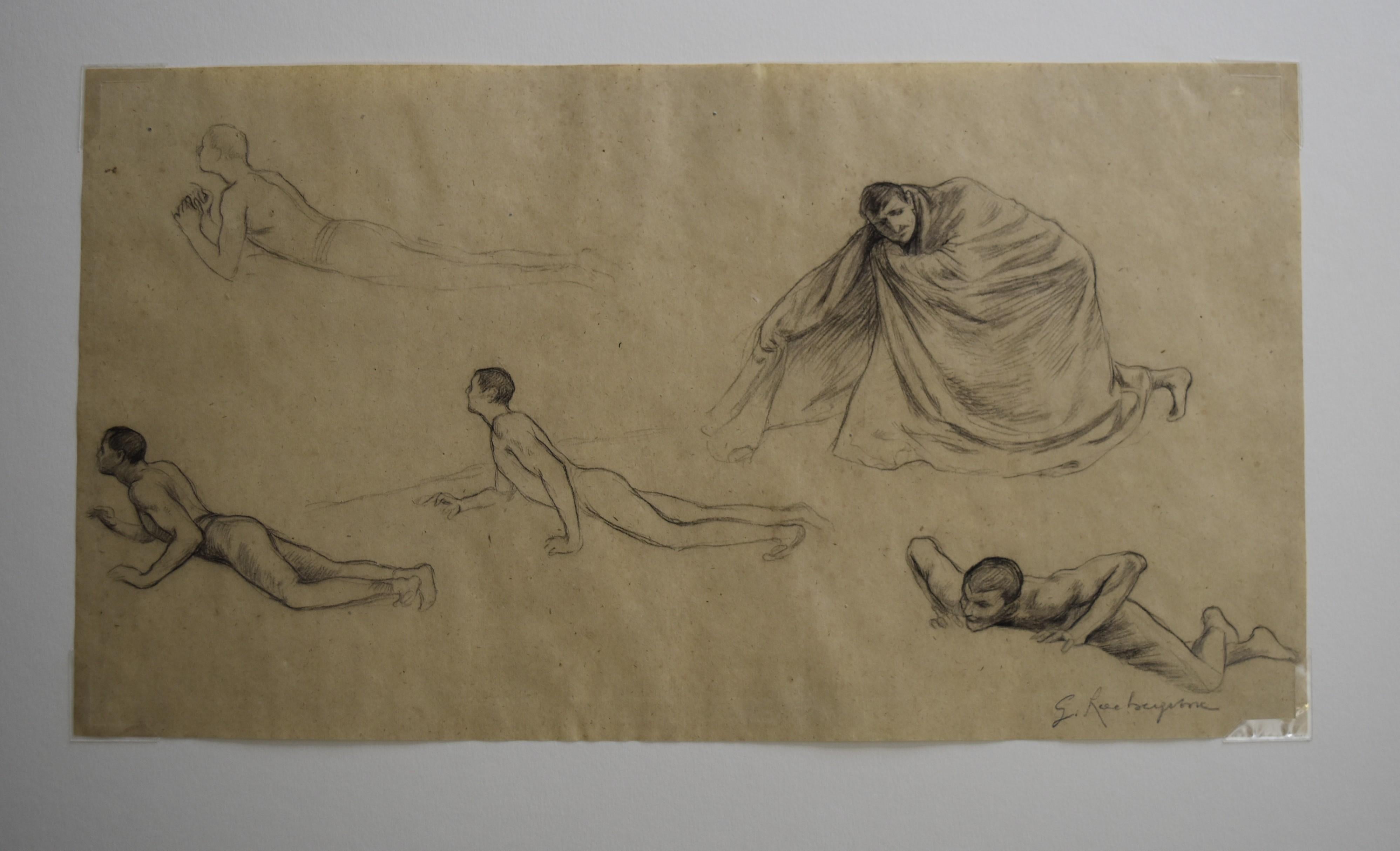 G. A. Rochegrosse (1859-1938) Studies of men, original drawing - Symbolist Art by Georges Antoine Rochegrosse