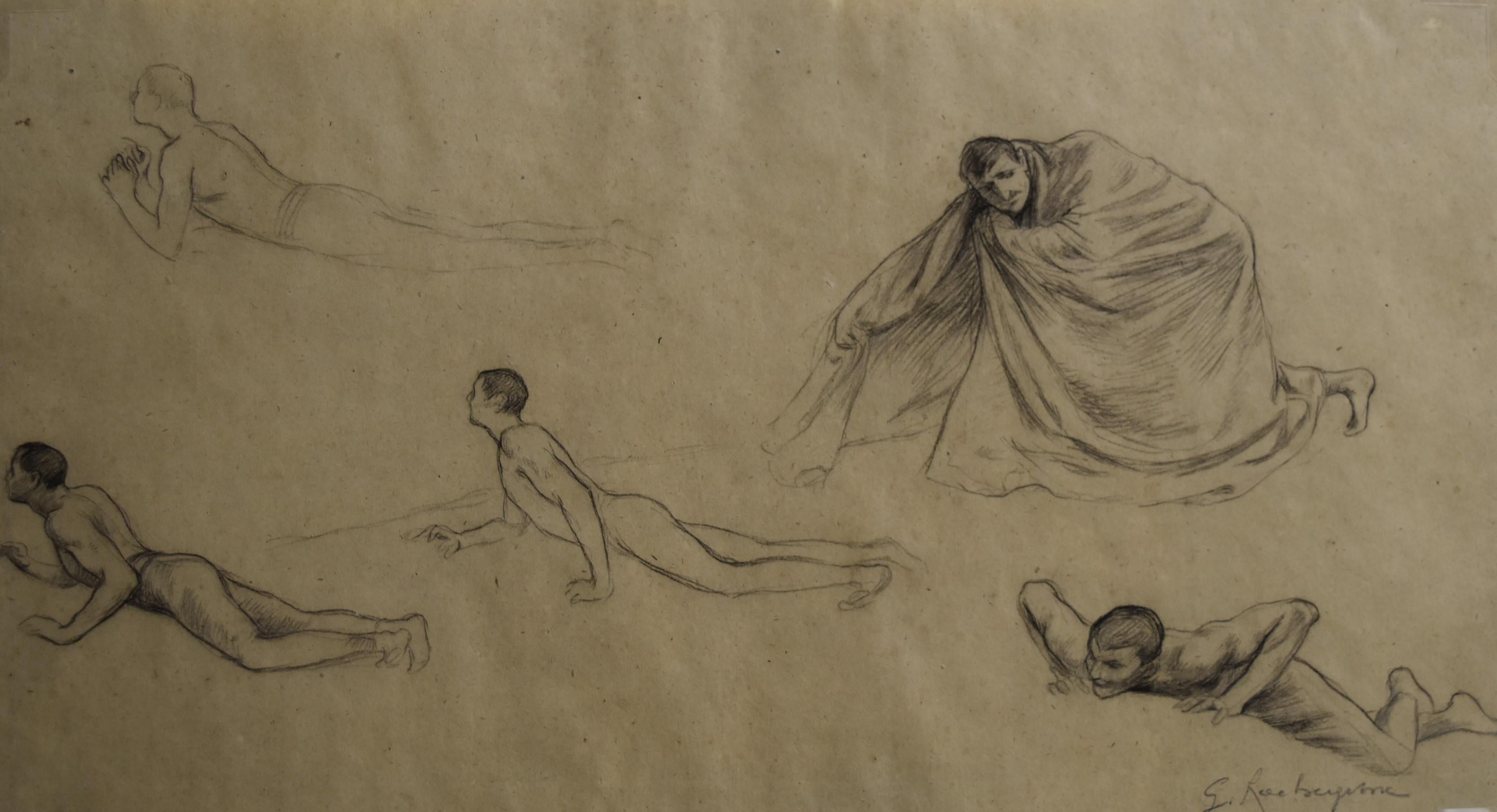 Georges Antoine Rochegrosse Nude – G. A. Rochegrosse (1859-1938) Studien von Männern, Originalzeichnung