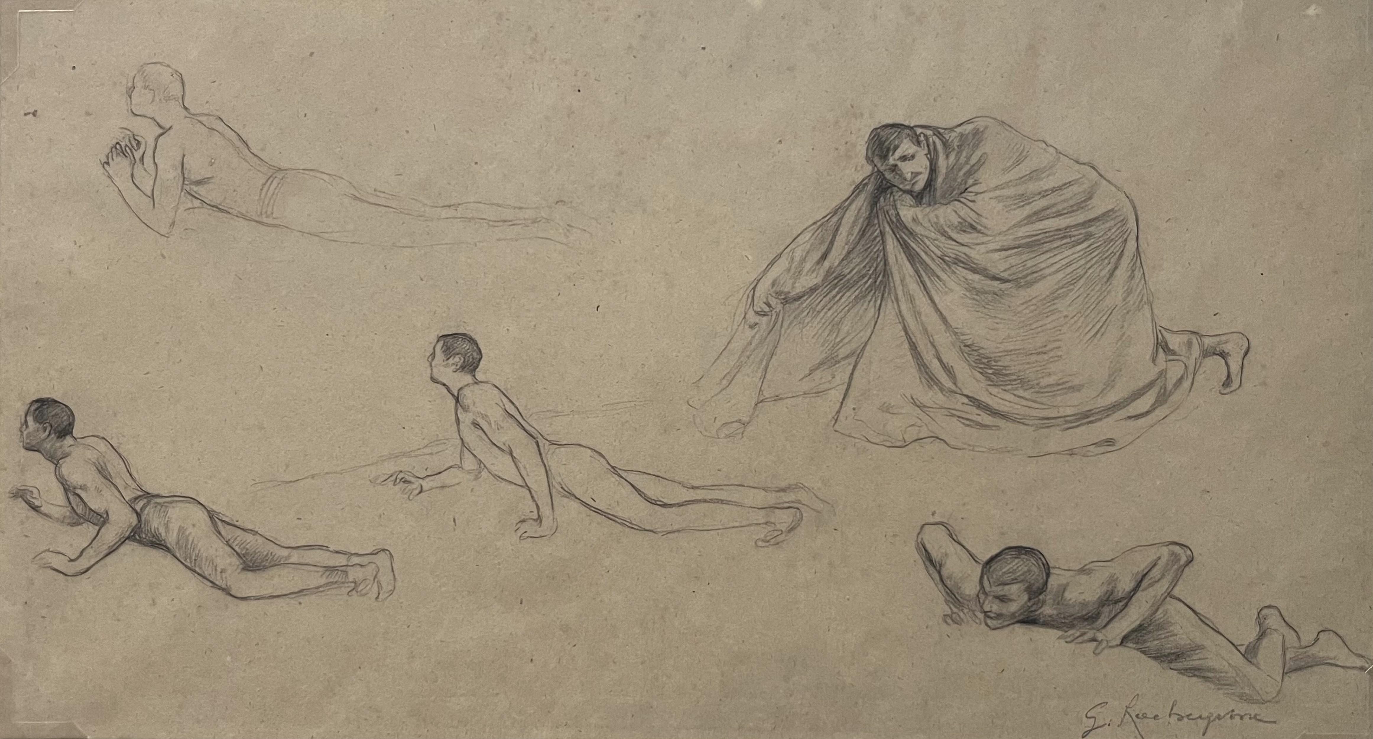 Nude de Georges Antoine Rochegrosse - G. A. Rochegrosse (1859-1938) Estudios de hombres, dibujo original