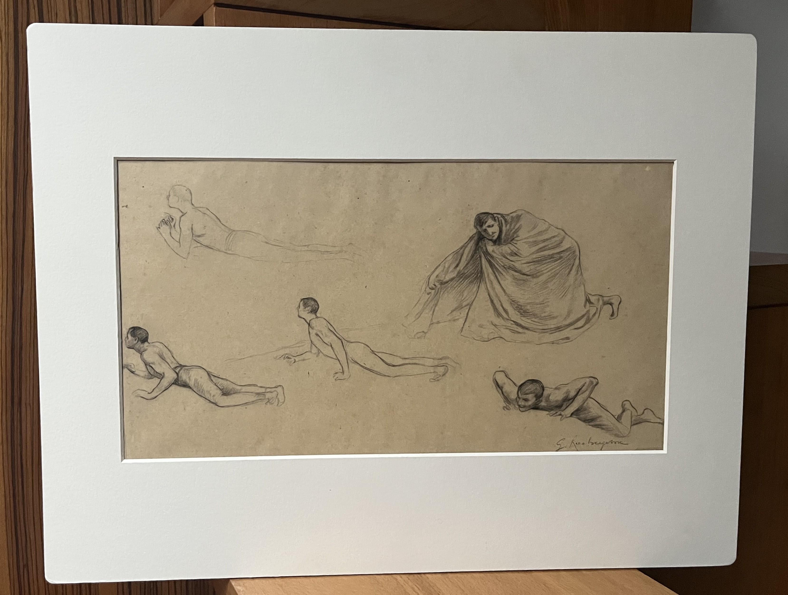 G. A. Rochegrosse (1859-1938) Estudios de hombres, dibujo original en venta 2