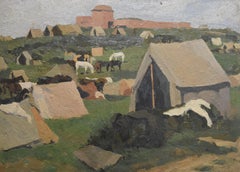 Un camp avec des chevaux, huile sur panneau, Jean de GAIGNERON (1890 - 1976)