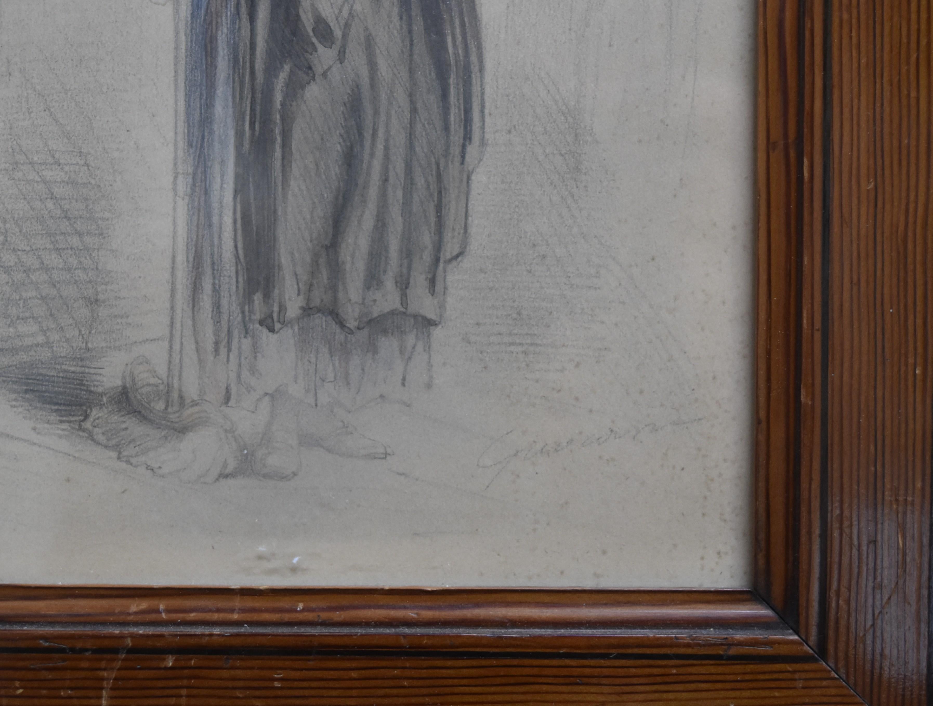 Paul Gavarni (1804-1866) La Soubrette (La serva), acquerello - Figurative Art Grigio di Paul Gavarni (Guillaume Sulpice Chevalier)
