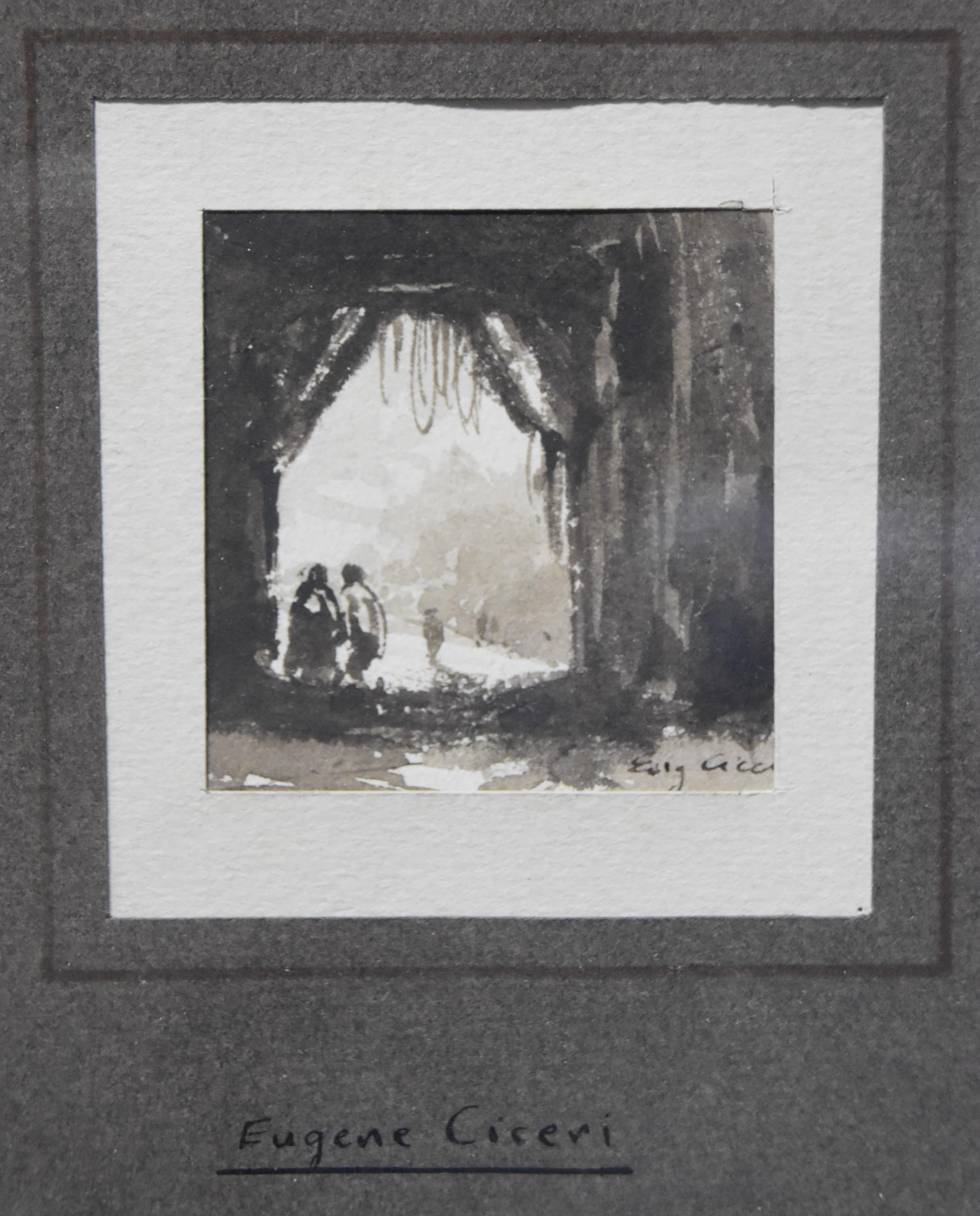 Eugène Cicéri (1813-1890) A fantastic scene, small drawing signed and framed - Art by Eugene Ciceri